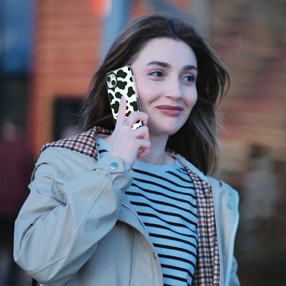 Abbery Designed For Iphone 14 Case Cow Print, Clear With Design Cow Pattern Cute Silicone Tpu Sturdy Shockproof Protective Woman