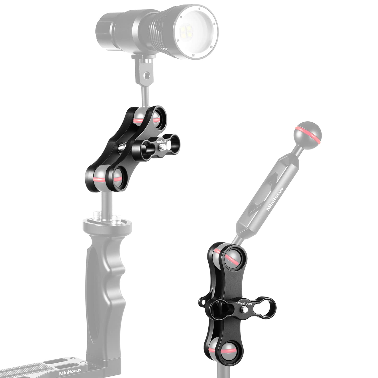 Minifocus 1'' Long Ball Clamp Dual Holder Mount For Underwater Photography Diving Light System, Compatible For Gopro Action Came