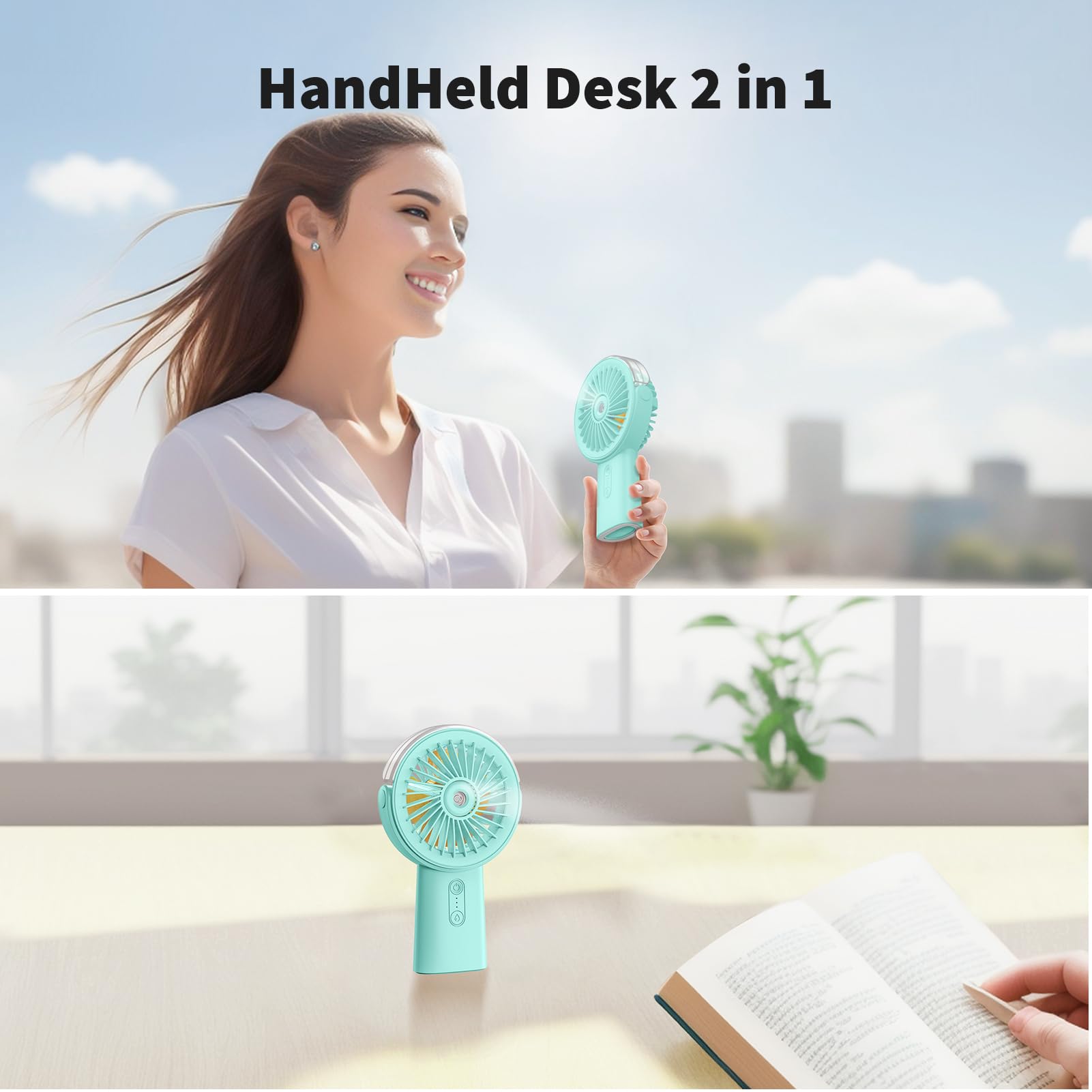 Otlonpe Misting Fan Portable Fan With Mist, 4000 Mah Rechargeable Handheld Fan Battery Operated Water Spray Mister Fan, Small Pe