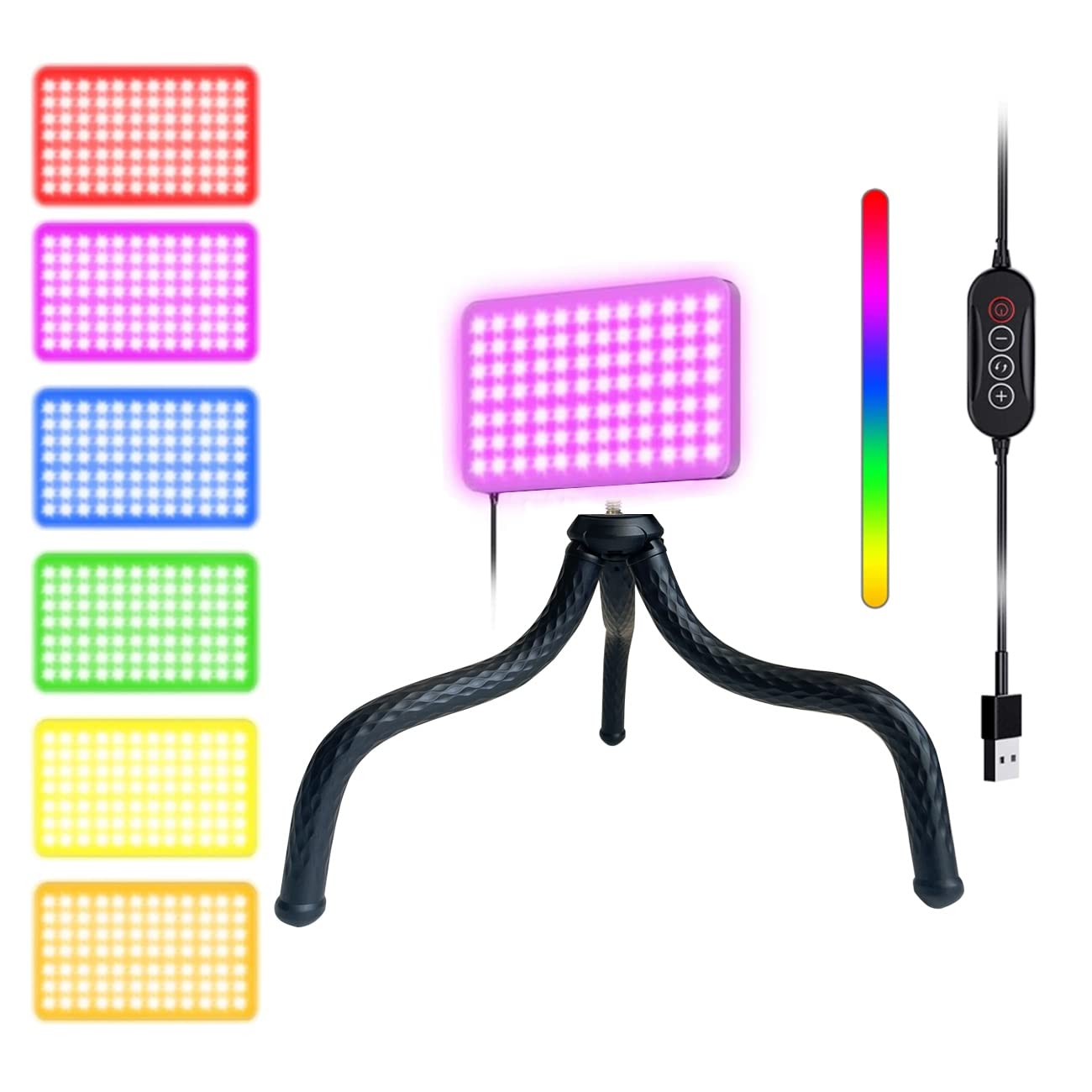 Fugetek Rgb Led Video Light With Flexible Desktop Tripod, 77 Rgb Beads, Wired Controller, Usb Powered, Portable, 3200K 6500K, St