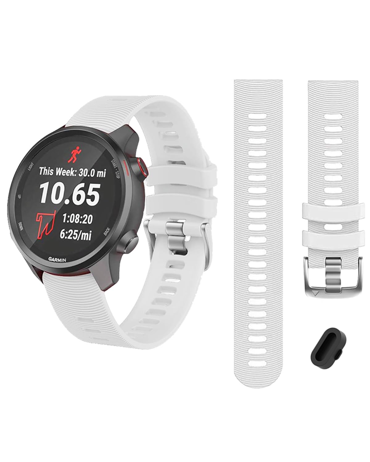 YHSITFNG for Garmin Forerunner 245 Band, 20mm Silicone Sport Strap + Dust Plug for Forerunner 165/55 / 645/245 Music Watch Bands