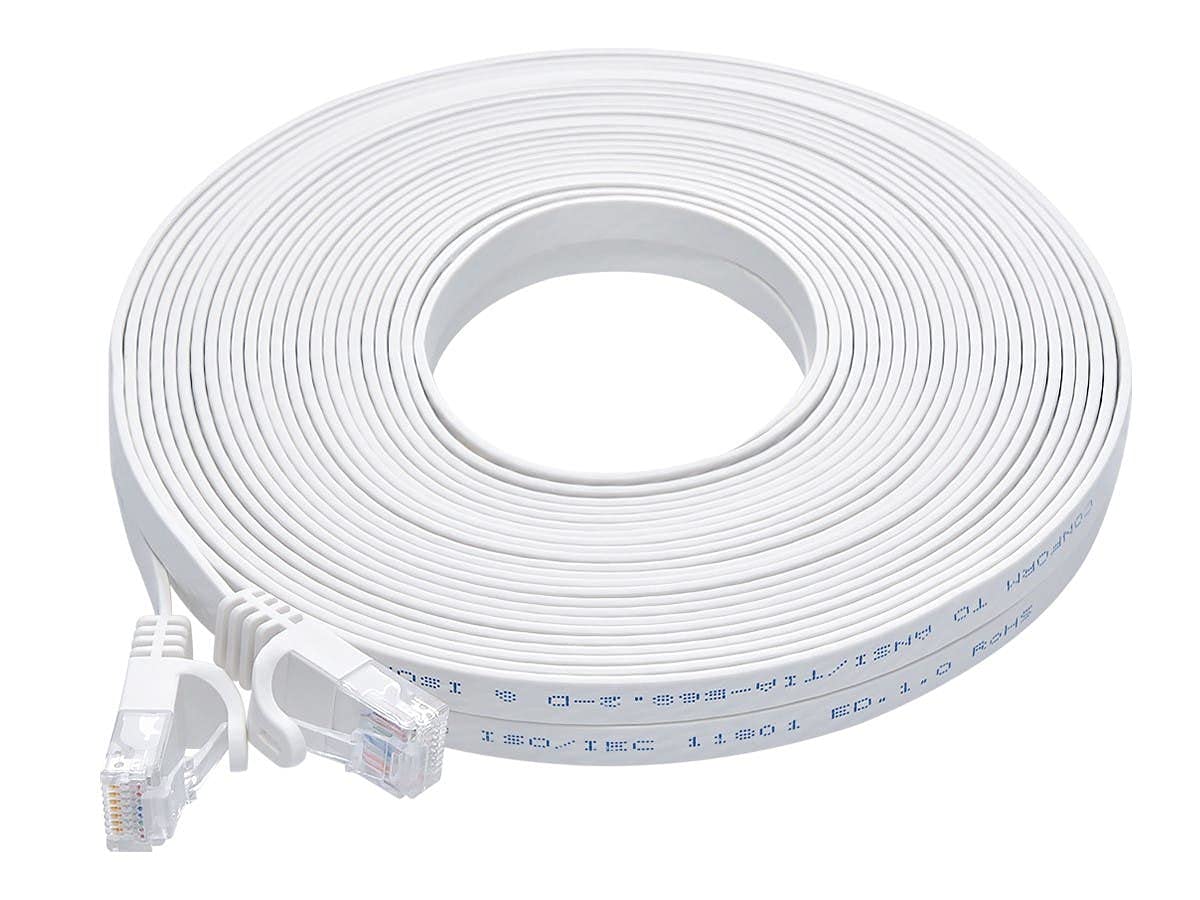 Monoprice Cat6 50Ft White Flat Patch Cable Utp 30Awg 550Mhz Pure Bare Copper Snagless Rj45 Flexboot Series Ethernet Cable
