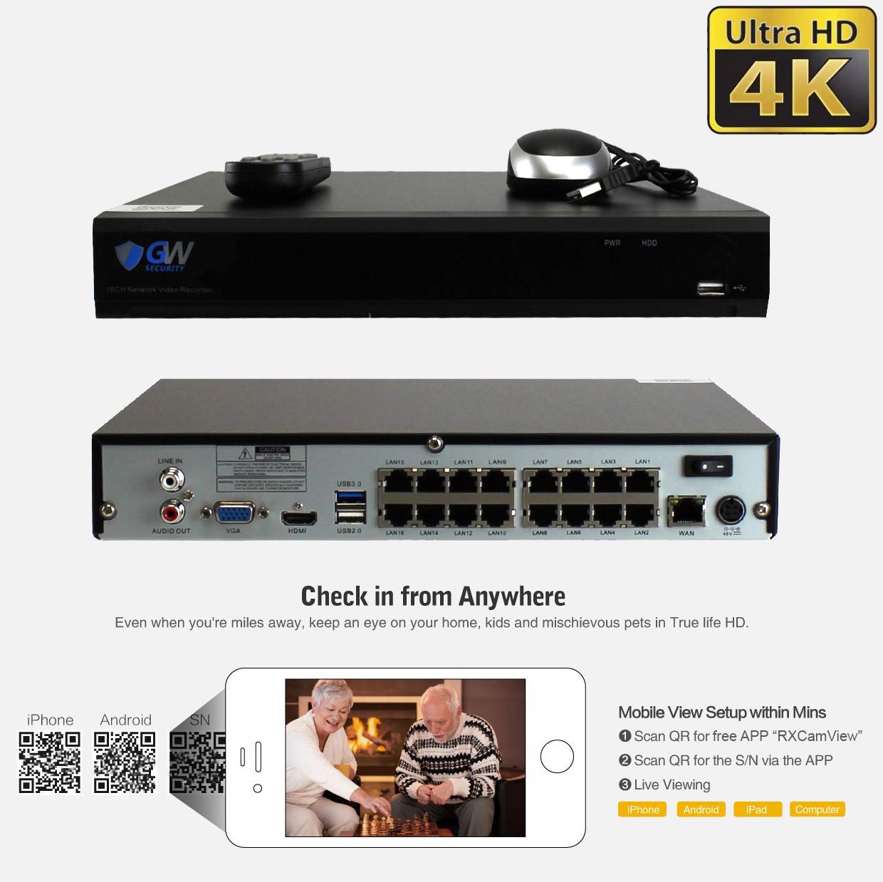 Gw Security Smart Ai 16 Channel H.265 Poe Nvr Ultra Hd 4K (3840X2160) Security Camera System With 8 X 4K (8Mp) 2160P Face Recognition/Human/Vehicle Detection Outdoor Indoor Microphone Dome Ip Camera