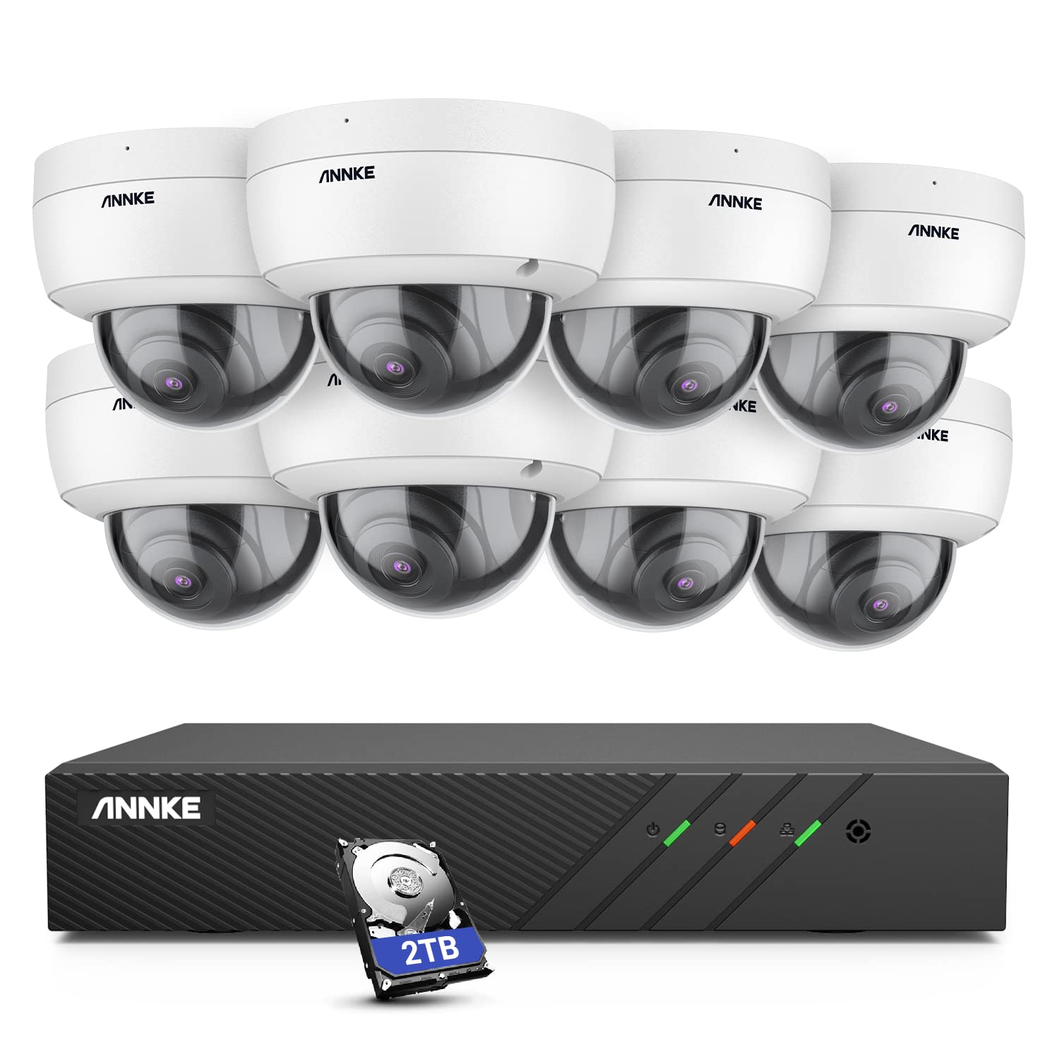 Annke H500 5Mp Poe Security Camera System W/ 6Mp H.265+ 8 Channle Nvr, 8X 5Mp Outdoor Dome Ip Cameras, 24Hour Audio Recording, 100Ft Exir Color Night Vision, Ip67 Weatherproof, Built In 2Tb Hdd