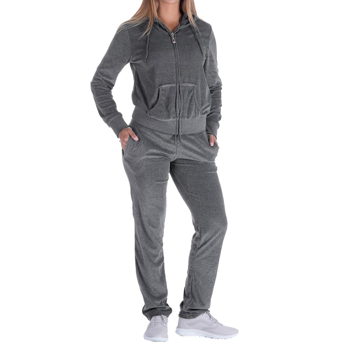 Facitisu Womenas 2 Piece Tracksuit Set Velour Hoodiea Pantsagrey Purple Outfit Long Sleeve Sweatshirt Set Small Dkgrey