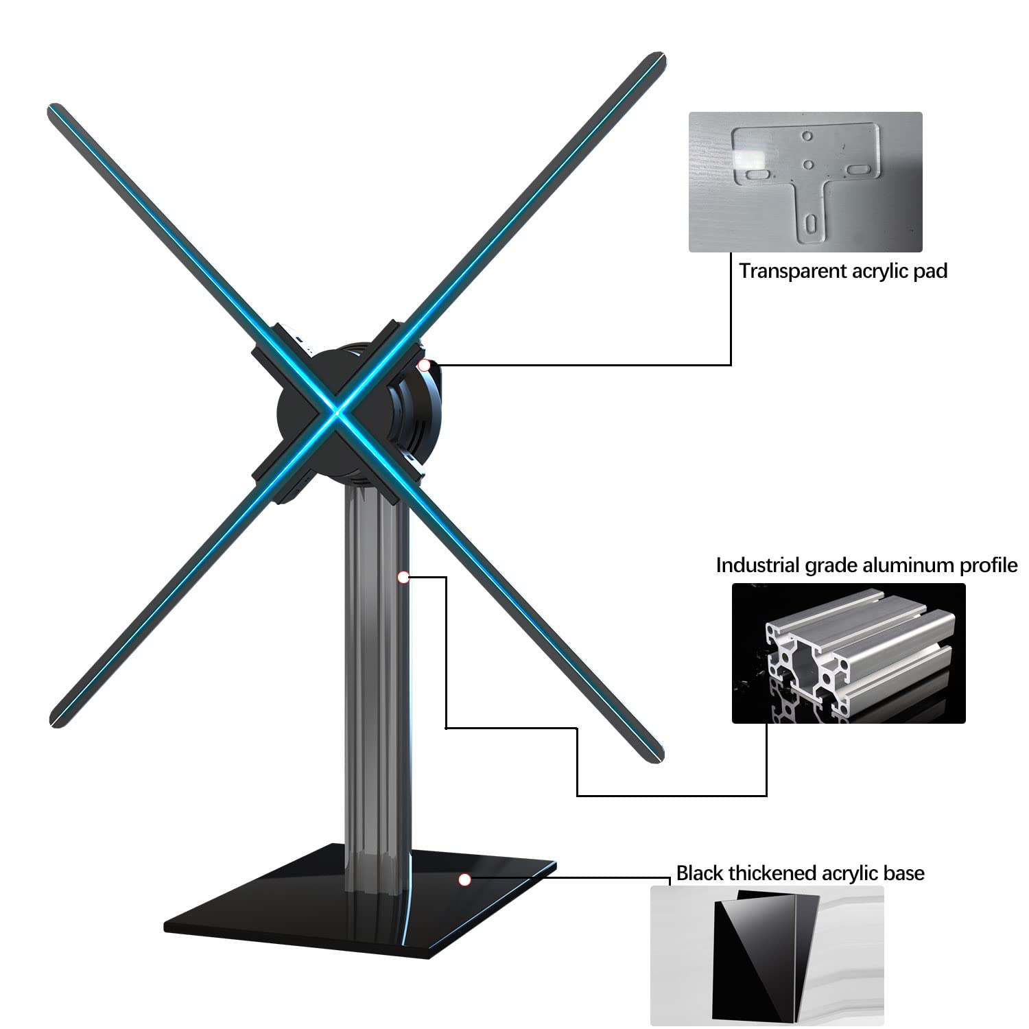 Missyou 3D Hologram Fan Desktop Stand With Tempered Glass Base And Aluminum Alloy Frame, Suitable For 27.5'' Or Smaller Fans(Des