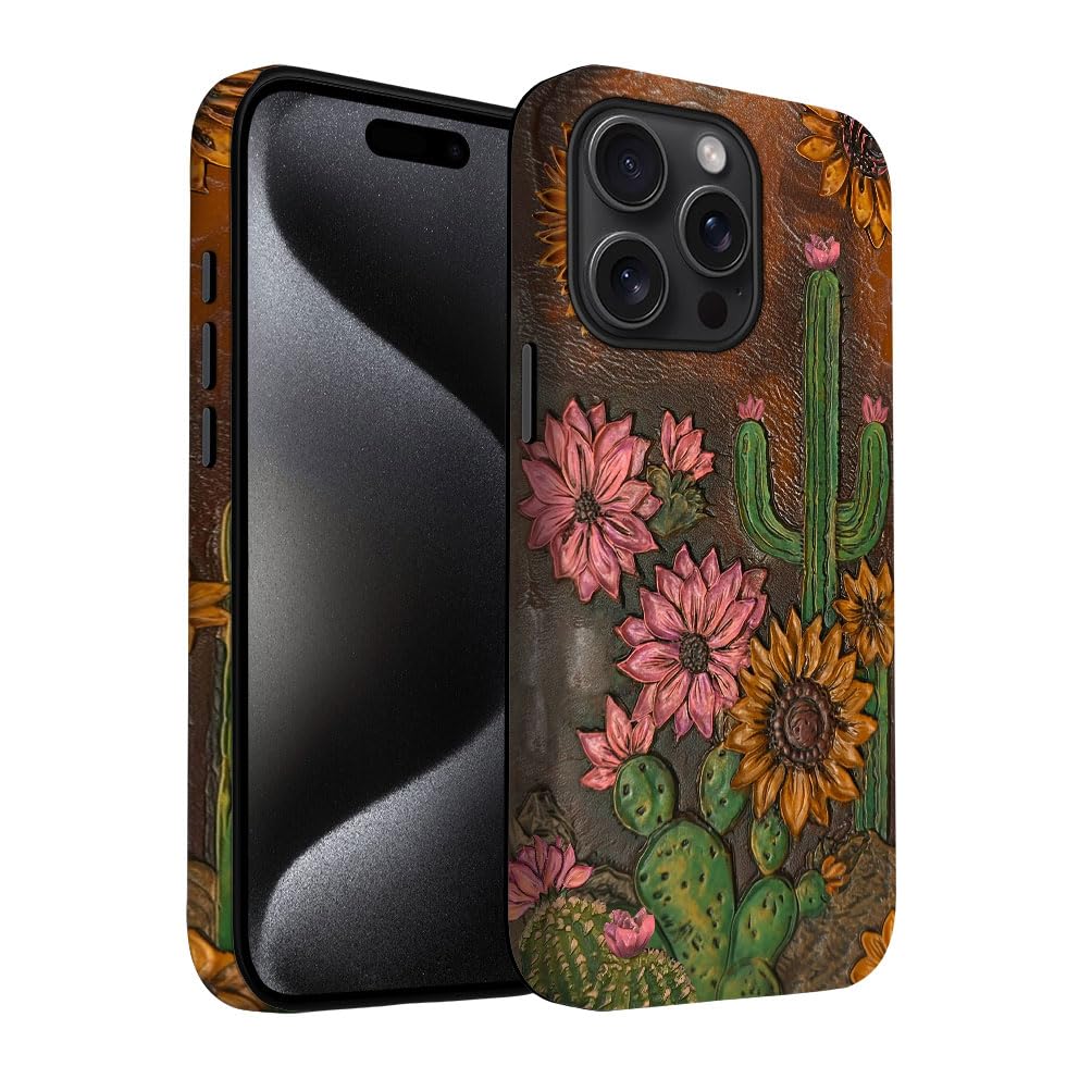 Yuzbira for iPhone 15 Pro Max Case | Cactus Sunflower | Slim Drop Protection Design