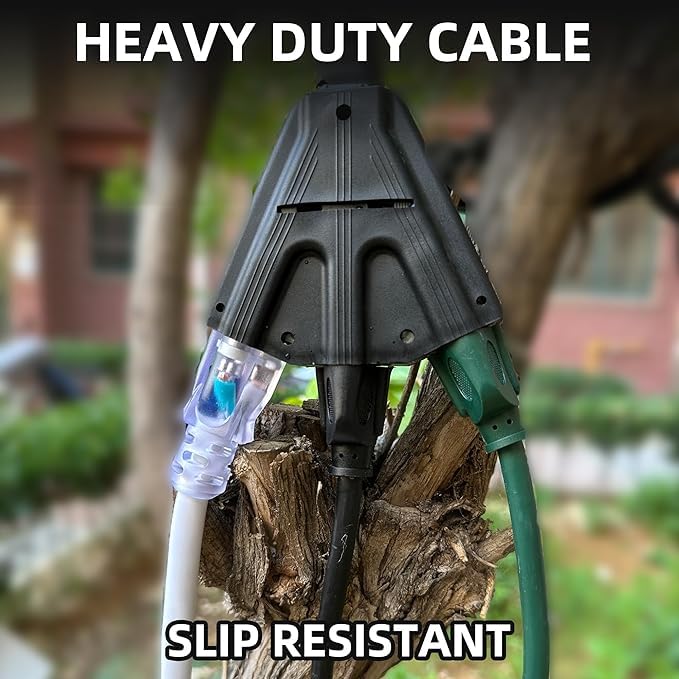 Yojoe 3 Outlets 12 Ft Black Indoor Outdoor Extension Cord, 15A Weatherproof Power Cord With 3 Prong Grounded Plug, 10 Gauge Heav