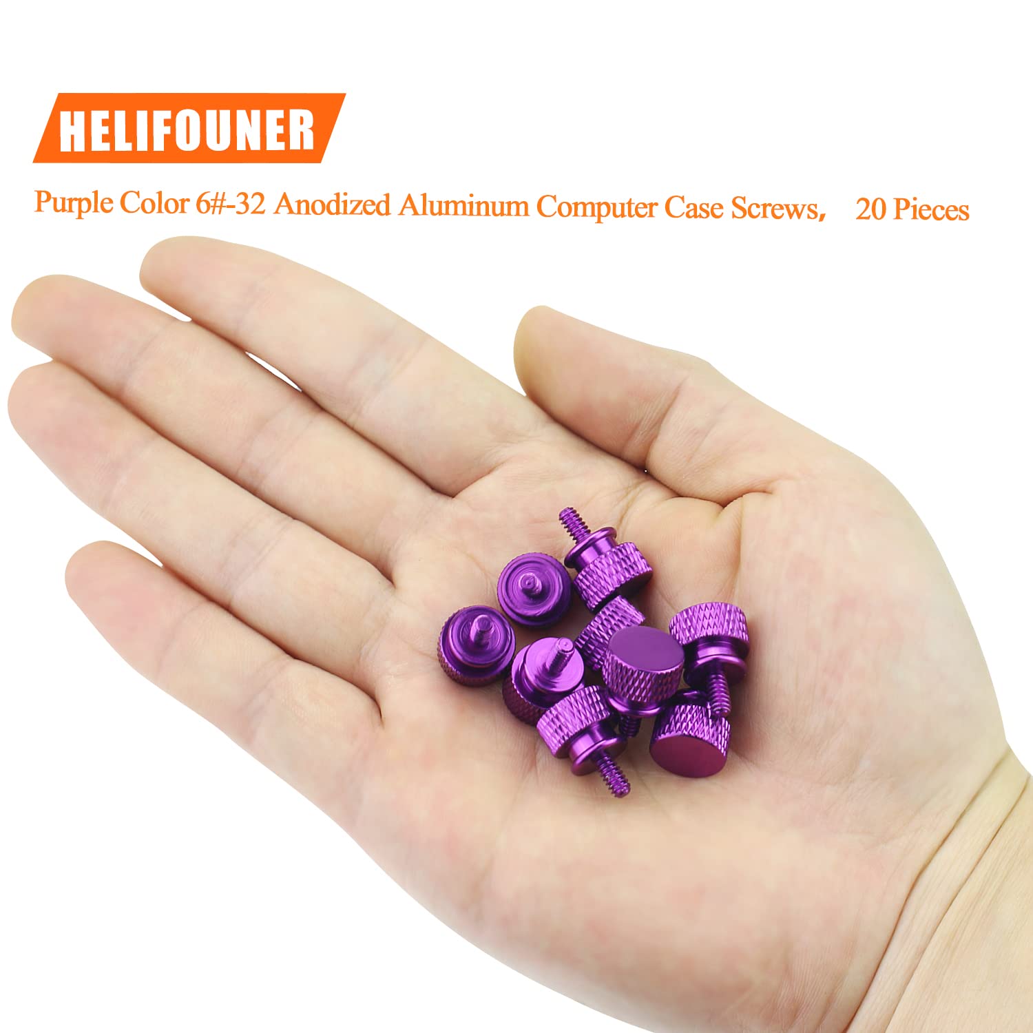 Helifouner 20 Pieces 6 32 Thread, Purple Color Anodized Aluminum Computer Case Thumbscrews, Thumb Screws For Computer Case/Cover