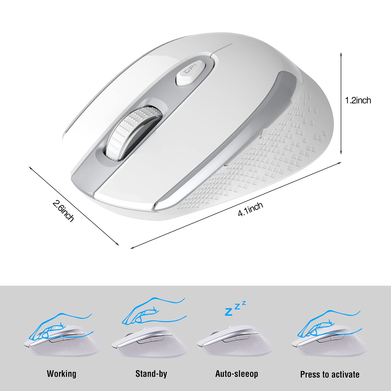 Racegt Wireless Mouse, 2.4G Silent Cordless Mouse For Laptop, Mouse With 6 Buttons And 3 Adjustable Dpi For Computer, Deskbtop,
