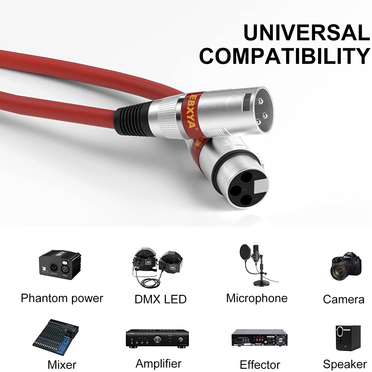 Ebxya Xlr Cable 15 Feet 10 Color Packs  Xlr Male To Female For Audio Mixer Microphone