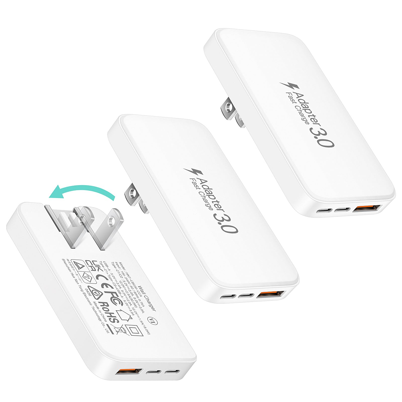 UltraSlim Flat USB C Charger Block,30W 3 Ports Fast Flat Wall Plug