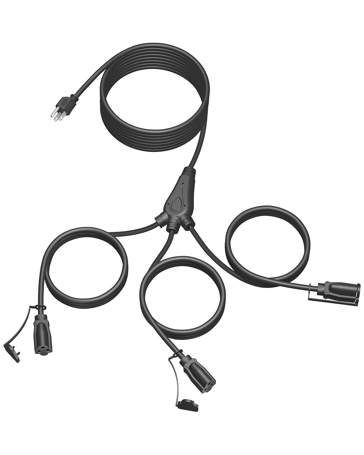 JIOODICH. 28Ft Outdoor Extension Cord, 1 to 3 Splitter Heavy Duty Weatherproof Power Cord, 16/3 SJTW, 3 Grounded Outlets Flat Pl