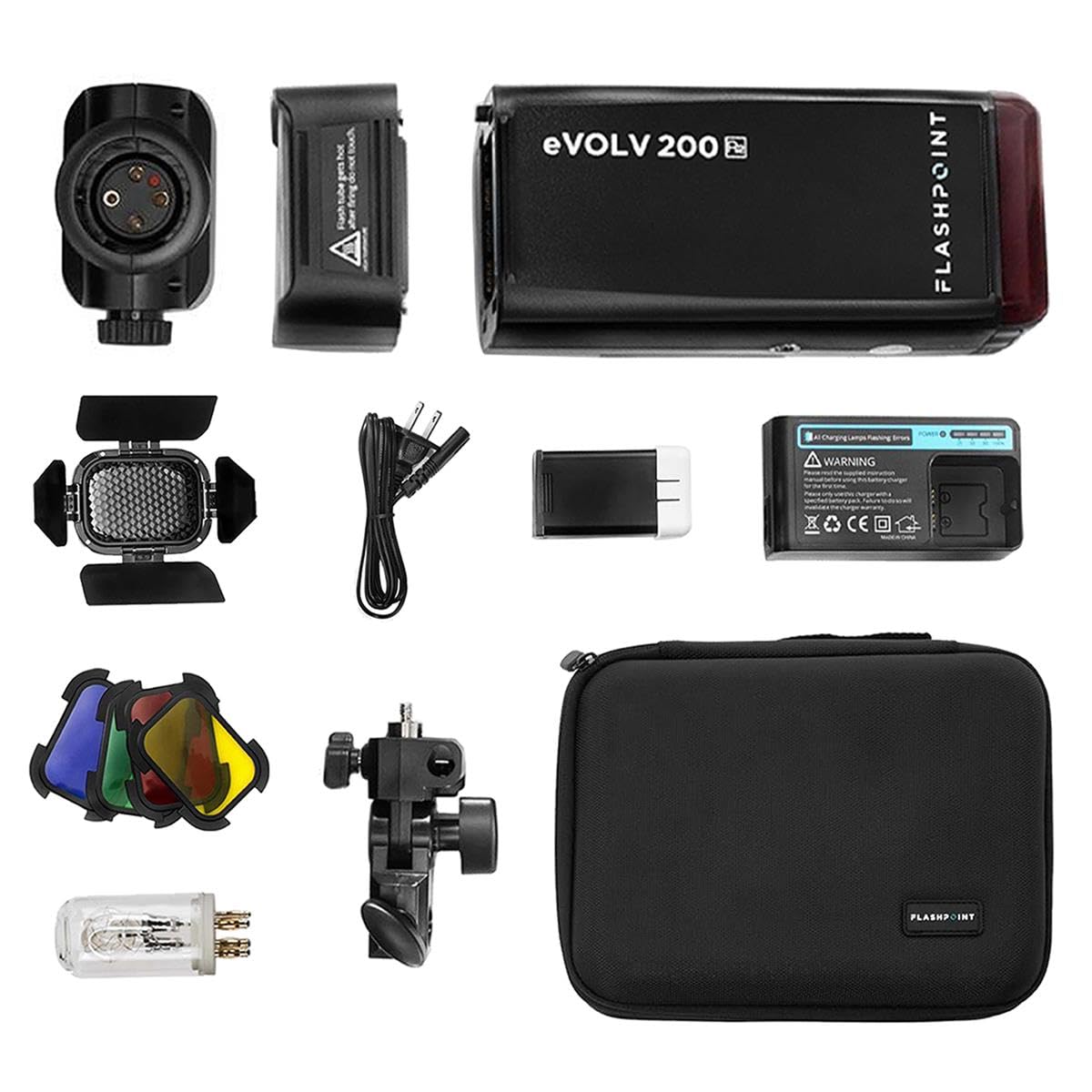 Flashpoint Evolv 200 R2 Ttl Pocket Flash W/Barndoor Kit, 200Ws Camera Strobe Light, 1/8000 Hss, 500 Full Power Flashes, 0.01 1.8