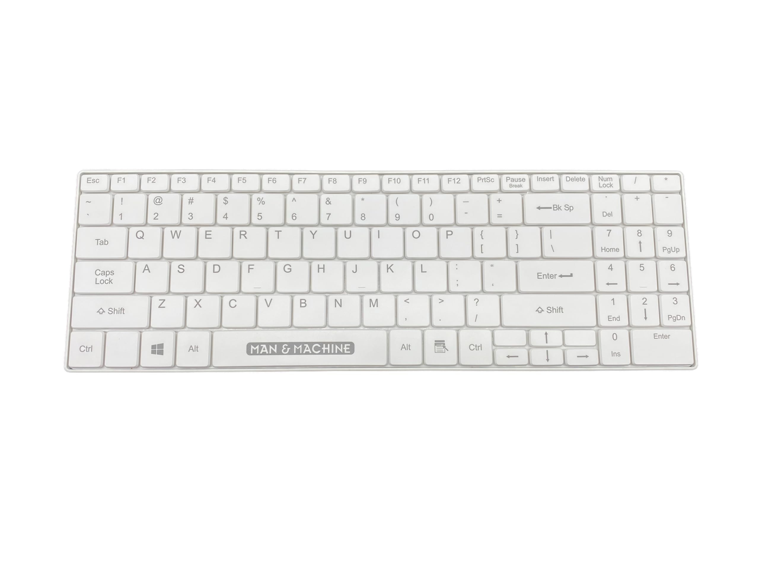 Man & Machine Its Cool Dual-Mode Wireless Washable Keyboard - White - Compact Design, Full QWERTY Layout with Numeric Keypad, Qu