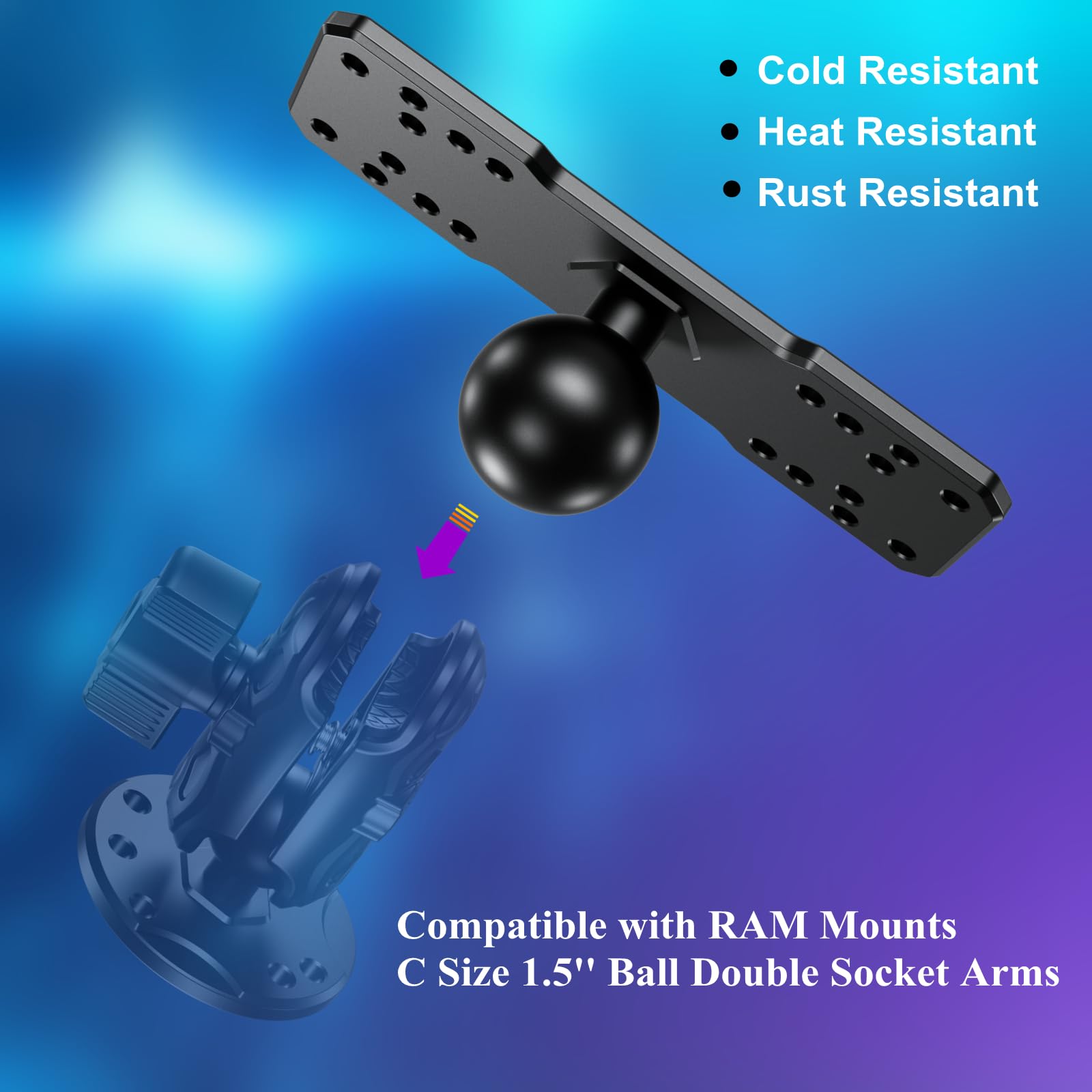 Brcovan 1.5'' Ball Fish Finder Mount Plate, Aluminum Alloy Universal Marine Electronic Plate For Garmin, Humminbird, Lowrance, R