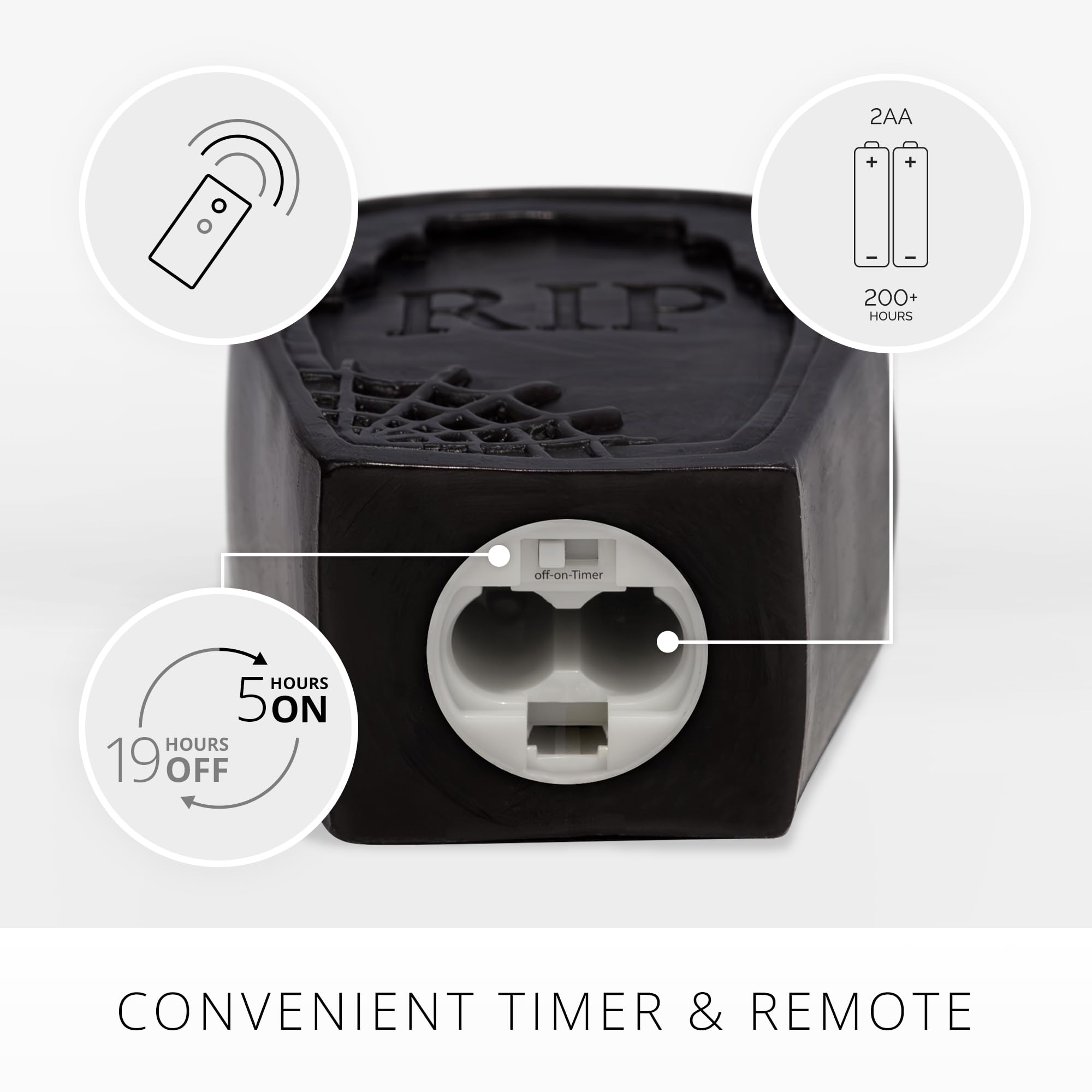 Luminara Black Flameless Candle Rip Tombstone Figural (2'' X 5.5'') Moving Flame Battery Operated Led Candle Lights Halloween De