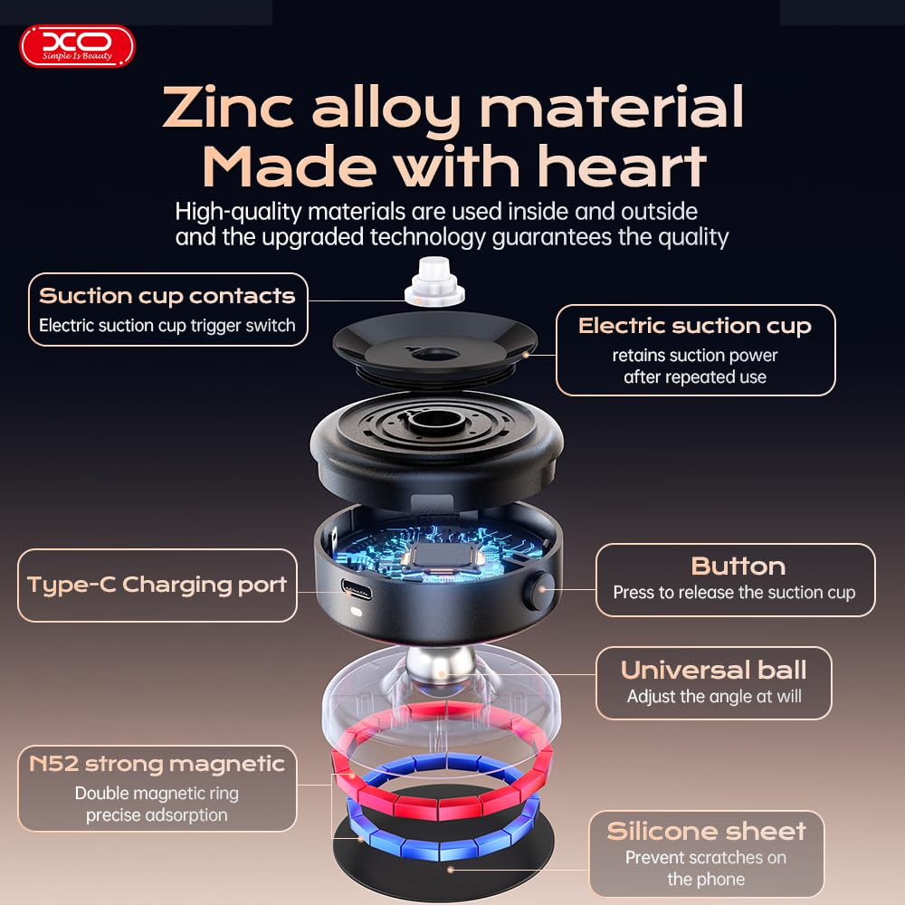 Magnetic Phone Holder, 360Rotation Car Phone Mount, Electric Vacuum Strong Magnet For Any Smooth Surface Kitchen Mirror Gym,Cell