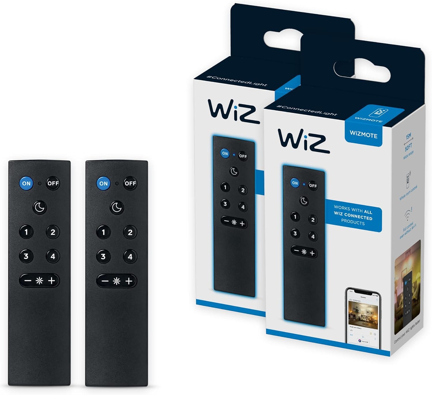 Wiz Remote   Pack Of 2   Works With All Wiz Connected Products   Turn Lights On Or Off, Brighten Or Dim The Room   Control With
