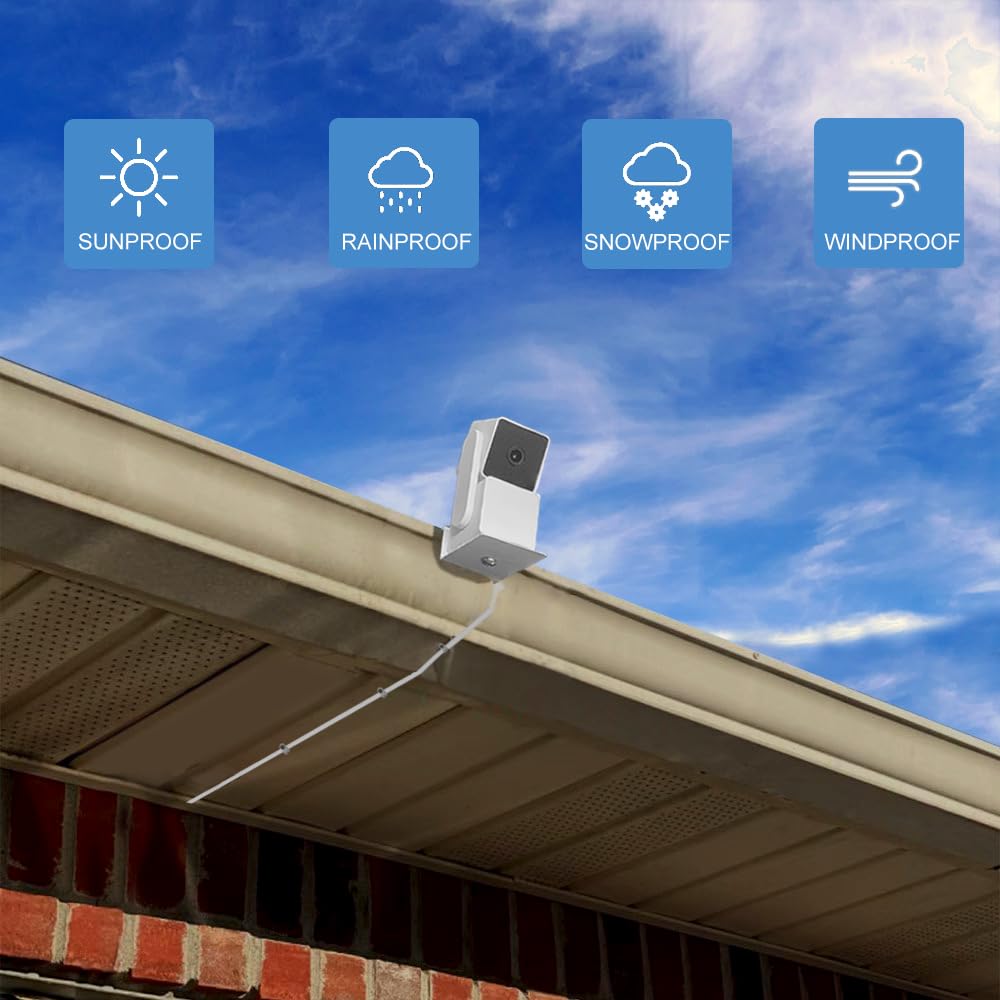 26Ft Power Extension Cable For Wyze Cam Pan V3   Weatherproof Flat Power Charging Cord With L Shape Connector, 2 Pack (White)   Not Compatible With Wyze Cam V3/V4