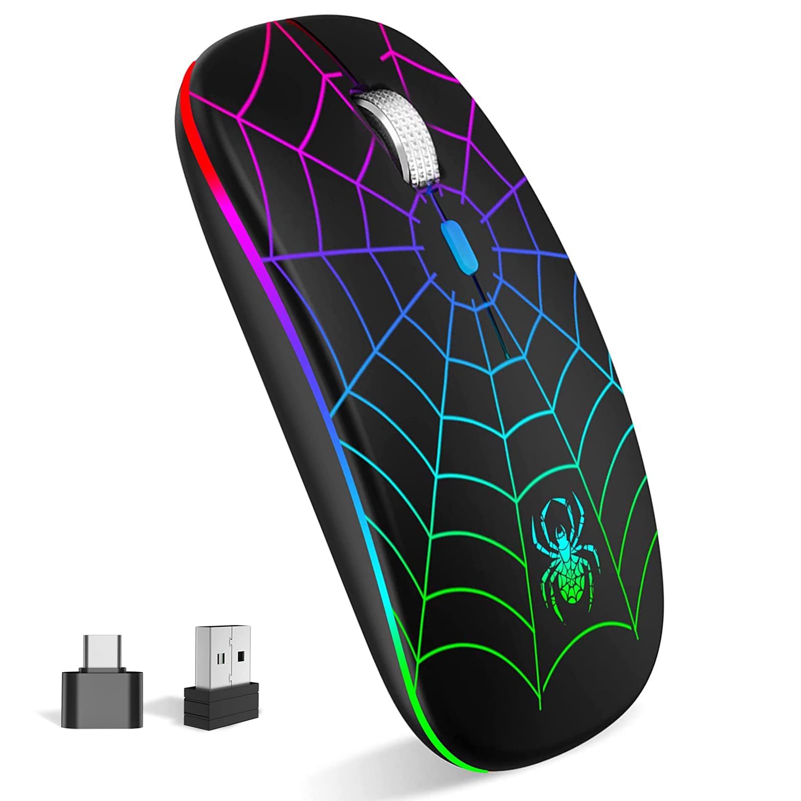 Wireless Mouse, Led Mouse Portable Mobile Optical Cordless Mouse With Usb And Type C Receiver, 3 Adjustable Dpi Wireless Compute