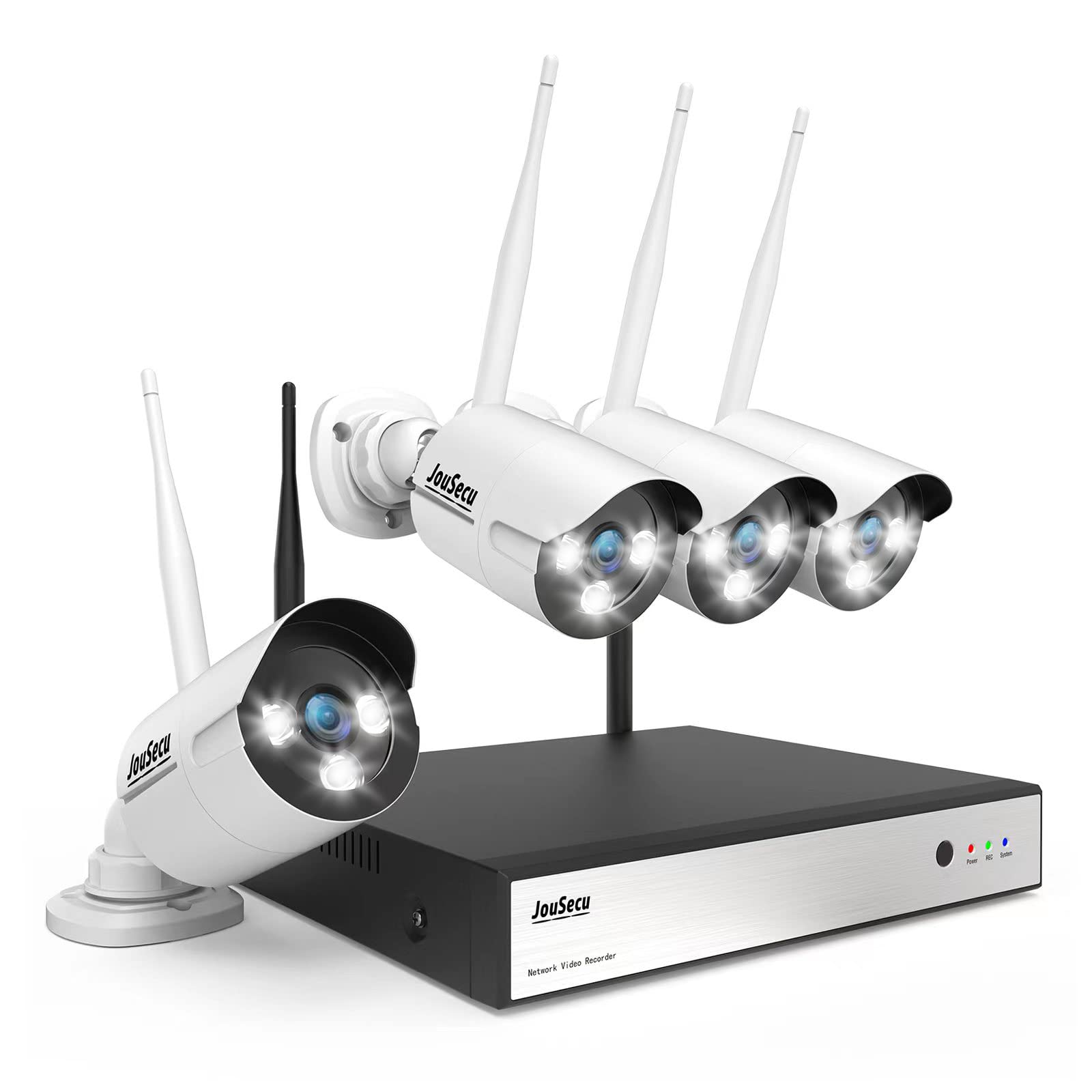 8Ch Wireless Security Camera System, Jousecu 3Mp Cctv Surveillance Nvr Recorder With 4Pcs 3.0Mp Hd Wifi Camera For Outdoor/Indoor Use, Full Color Night Vision, Waterproof, No Hard Drive
