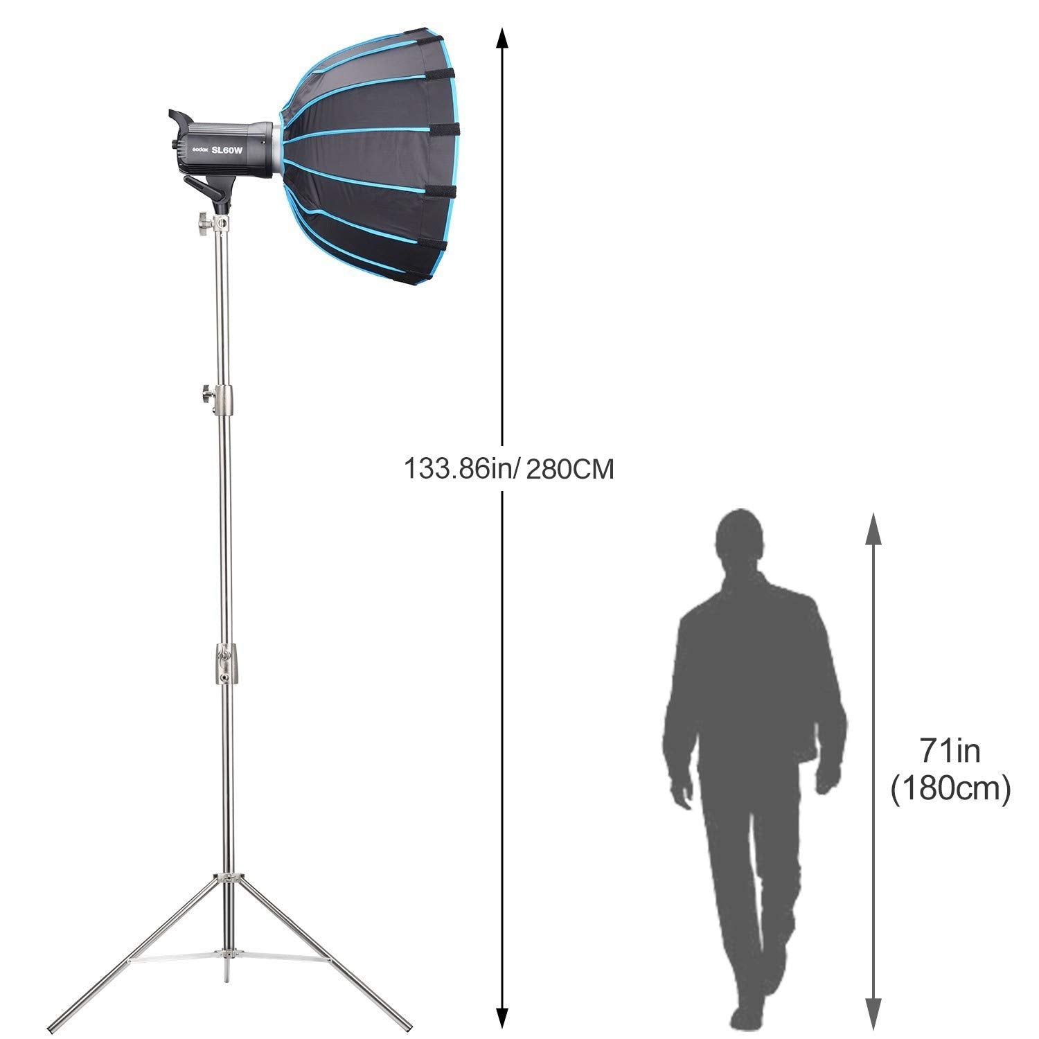 Godox Sl 60W Kit With Softbox And 2.8M Stainless Steel Light Stand Led Video Light 5600K Studio Continuous Lamp Bowens Mount Wir