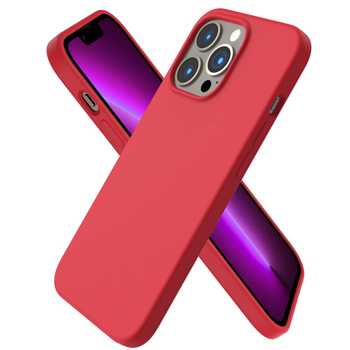 Ornarto Compatible With Iphone 13 Pro Case 6.1, Slim Liquid Silicone 3 Layers Full Covered Soft Gel Rubber Case Cover 6.1 Inch-R