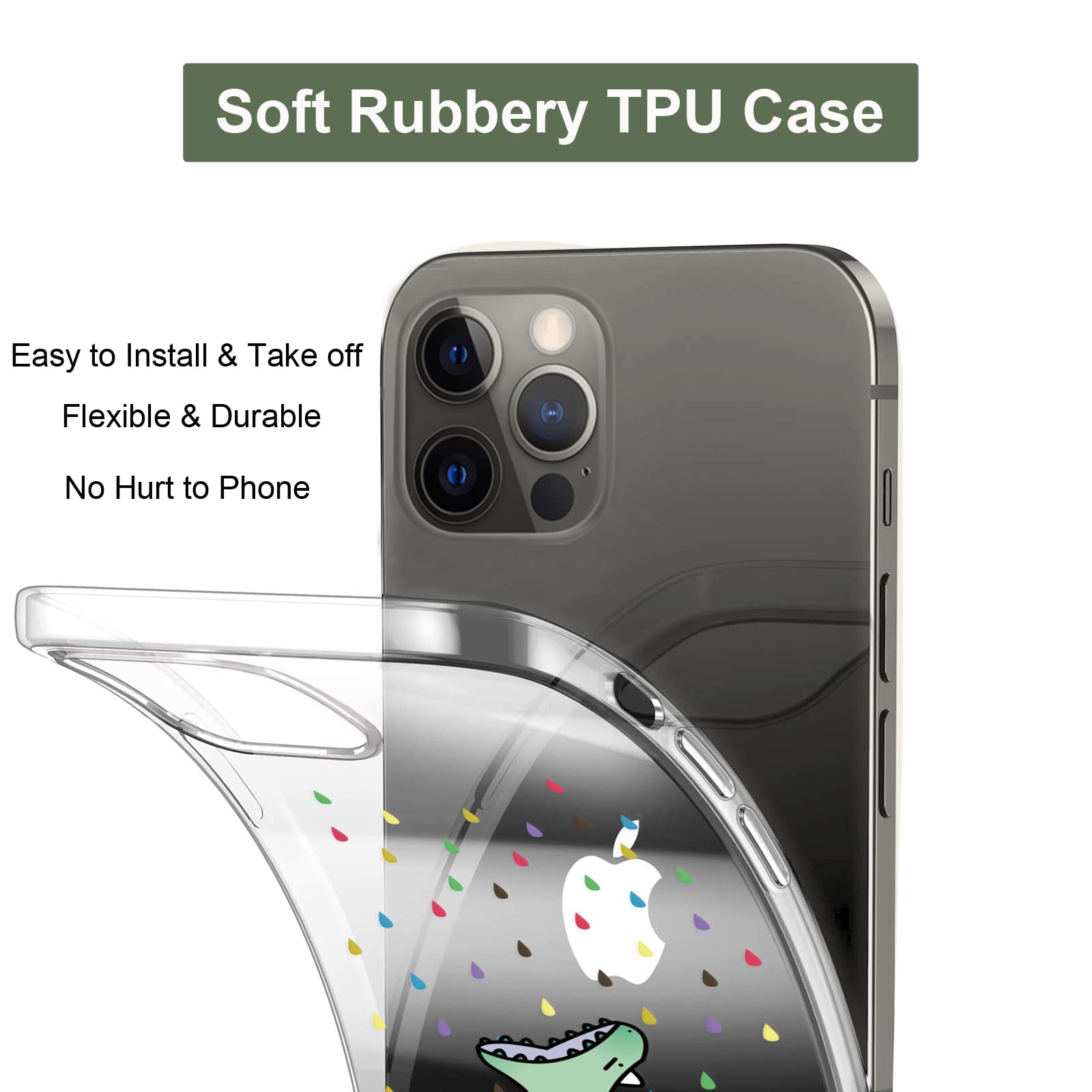 Unov iPhone 14 Pro Clear Phone Case Embossed TPU Rainbow Dinosaur 6.1 Inch