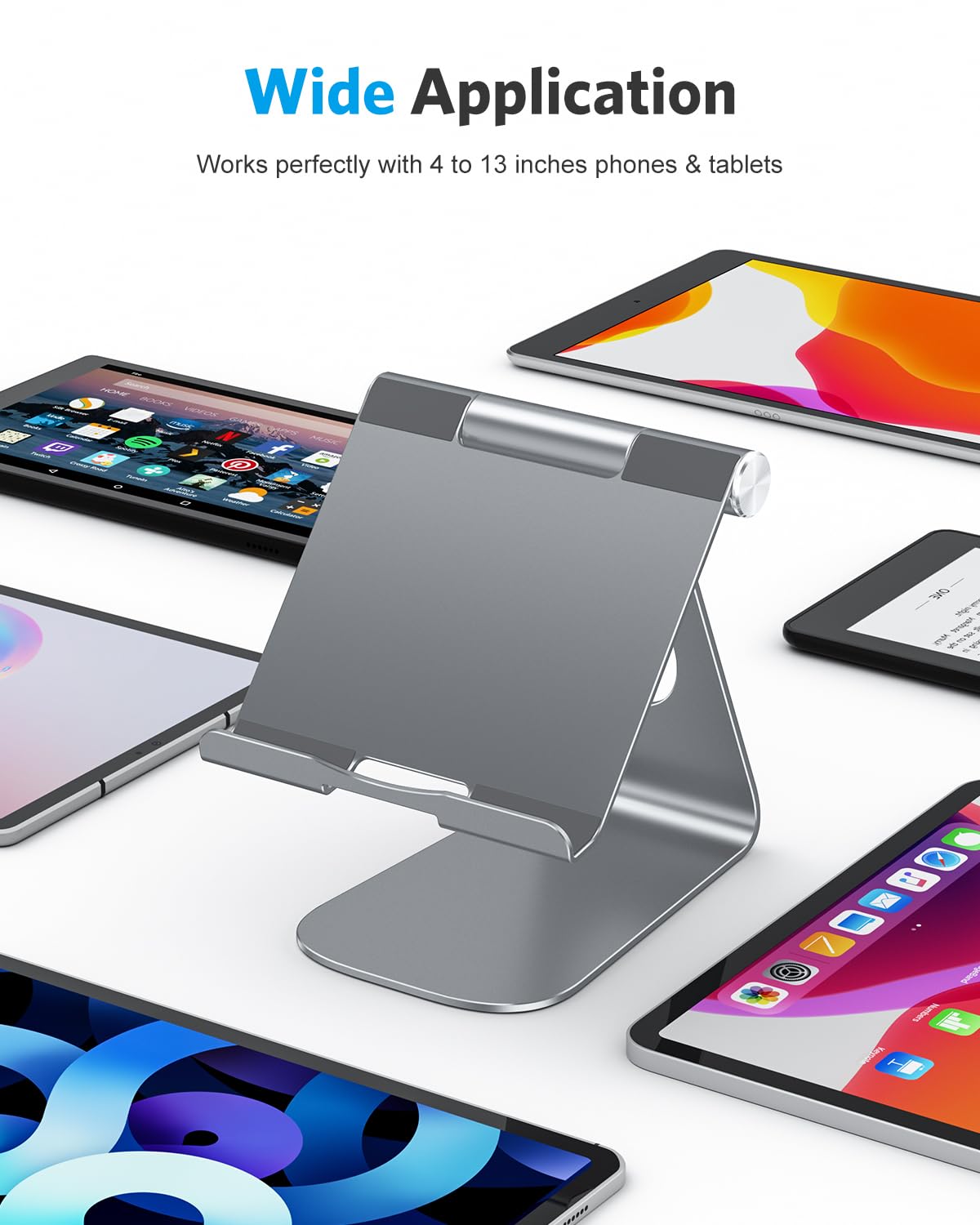 Omoton Tablet Stand Holder Angle Adjustable, T1 Desktop Aluminum Tablet Dock Cradle Compatible With Ipad Air/Mini, Ipad 10.2, Ipad Pro 11/12.9, Samsung Tab And More Up To 12.9'', Grey