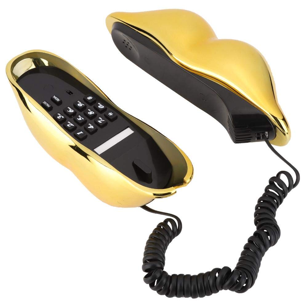 Gold Lips Telephone For Novelty Interesting Gift, Sexy Mouth Lip Corded Landline Phone Desk Phone Home Furniture Decoration Set