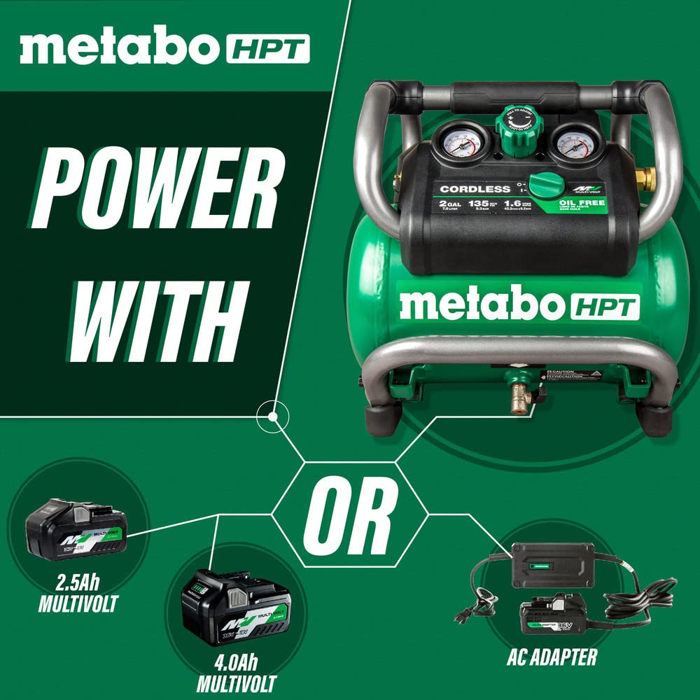 Metabo Hpt 36V Multivolt Cordless Air Compressor | Tool Only, No Battery | Brushless Motor | 135 Max Psi | 2-Gallon Capacity | 2