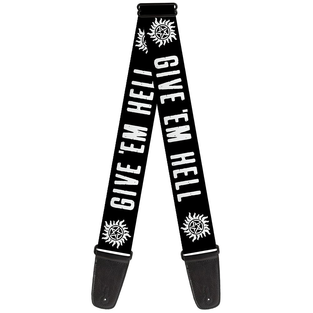 BuckleDown GSWSN024 Winchester Pentagram Give Em Hell Black/White  Guitar Strap