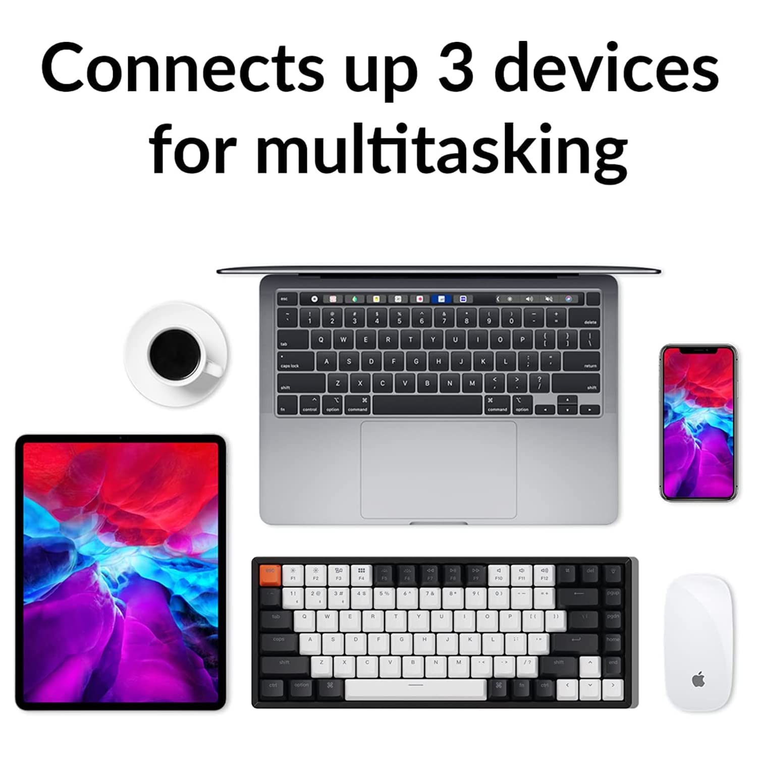 Keychron K2 Wireless Bluetooth/Usb Wired Gaming Mechanical Keyboard, Hot-Swappable 75% Layout 84 Keys Rgb Led Backlight, Aluminu