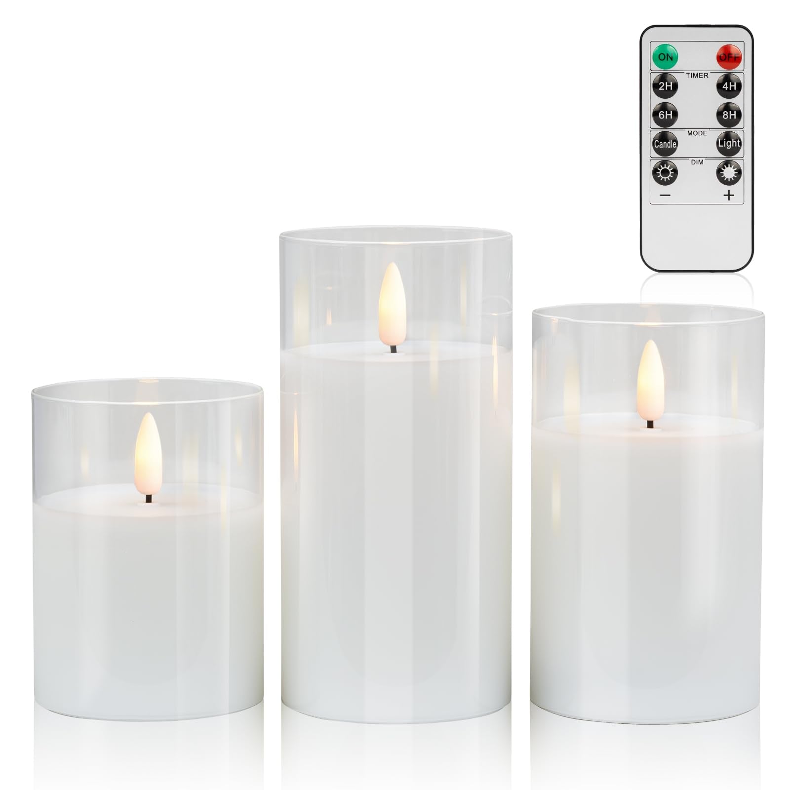 Pure White Glass Flameless Candles With Remote   Battery Operated Candles With Timer, Led Flickering Real Wax Candles For Festiv