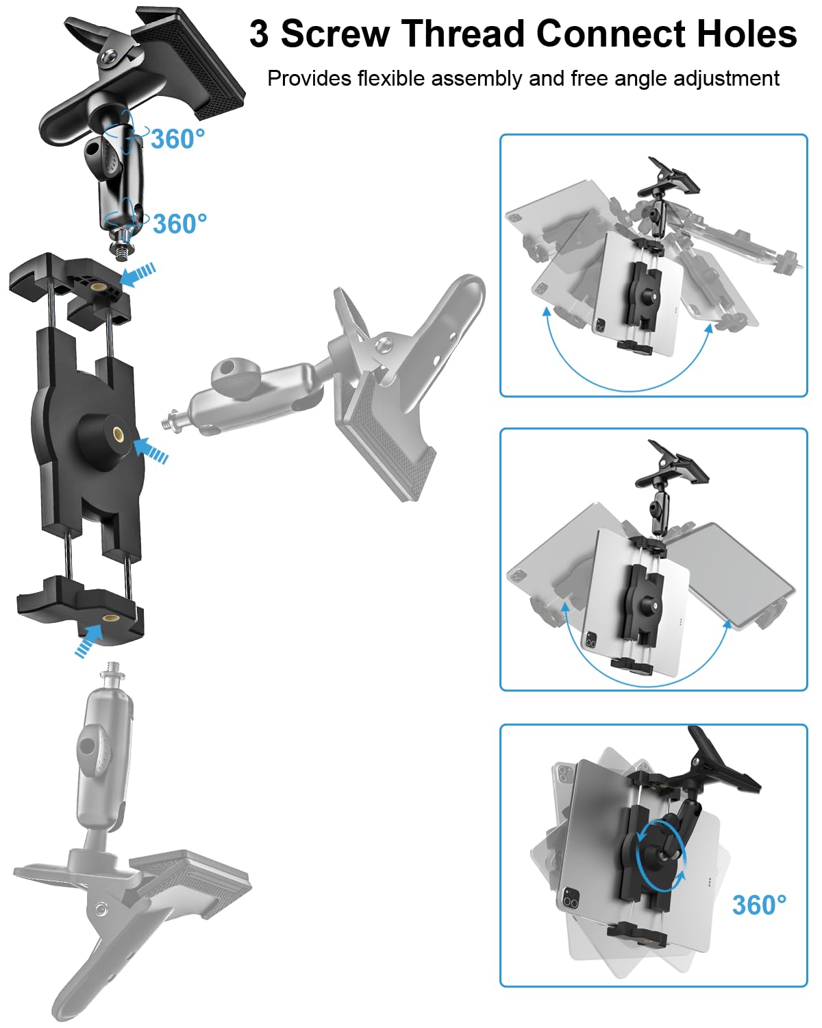 Woleyi Tablet Holder For Car Sun Visor - [Metal Magic Arm] 360 Adjustable Tablet Car Mount For Ipad Holder Super Visor Clamp, Fo