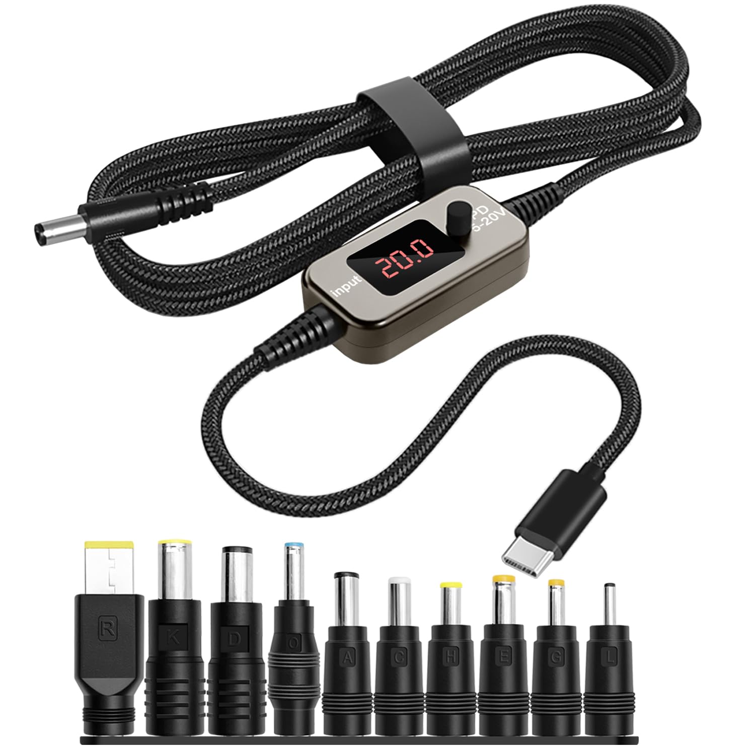 EVKIFEY 1m USB C to DC 5.5x2.1mm Adapter Universal Charger Supply 100W PD Trigger Power Converter Cable 5V/9V/12V/15V/20V Adjust