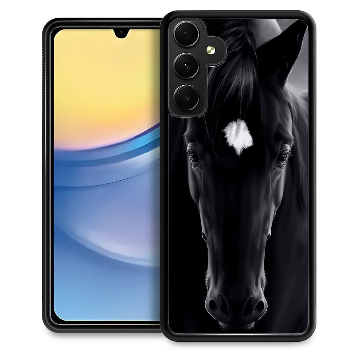Fkbrcl4U For Samsung Galaxy A05S Case, Cool Black Horse Face Pattern Graphic Design Girl Boy Soft Silicone Hard Acrylic Shock Pr