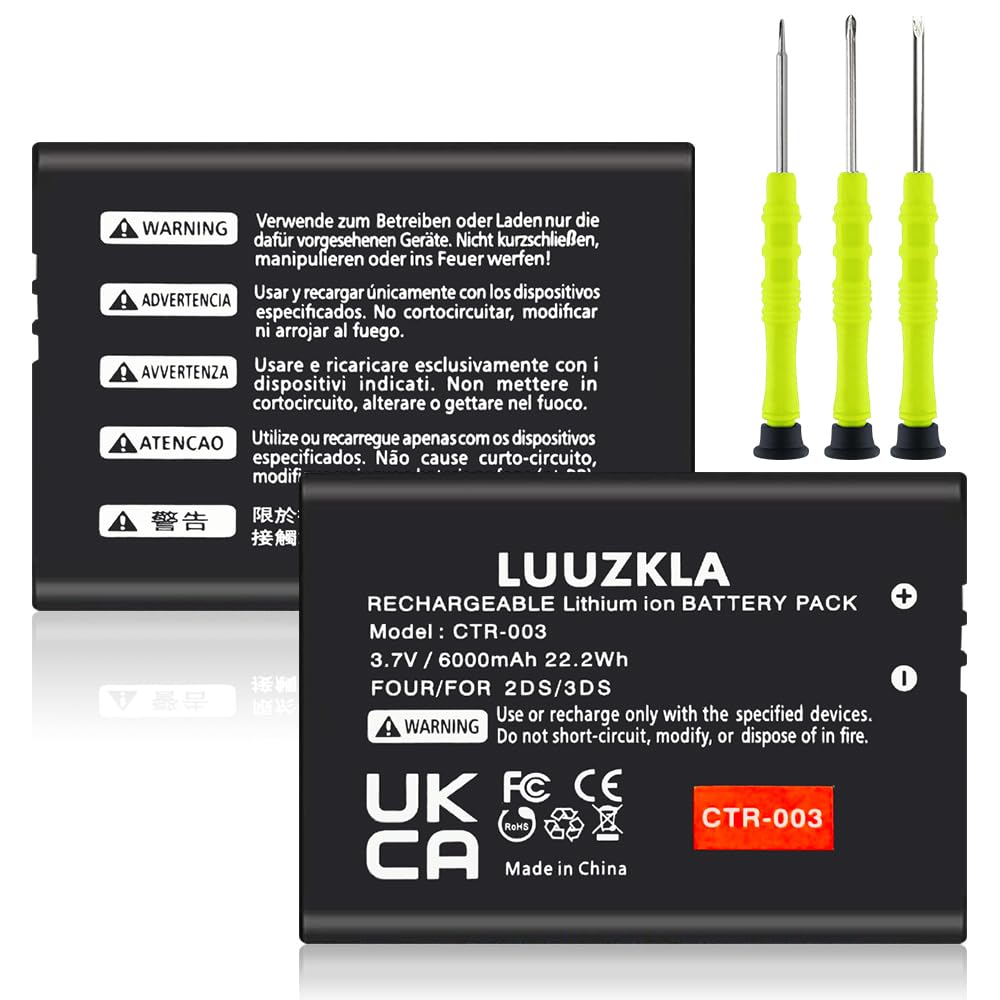 Luuzkla 6000Mah 2Pcs Ctr003 Battery, (2024 New Upgrade) Replacement For Nintendo 3Ds 2Ds, With Full Tool Kit