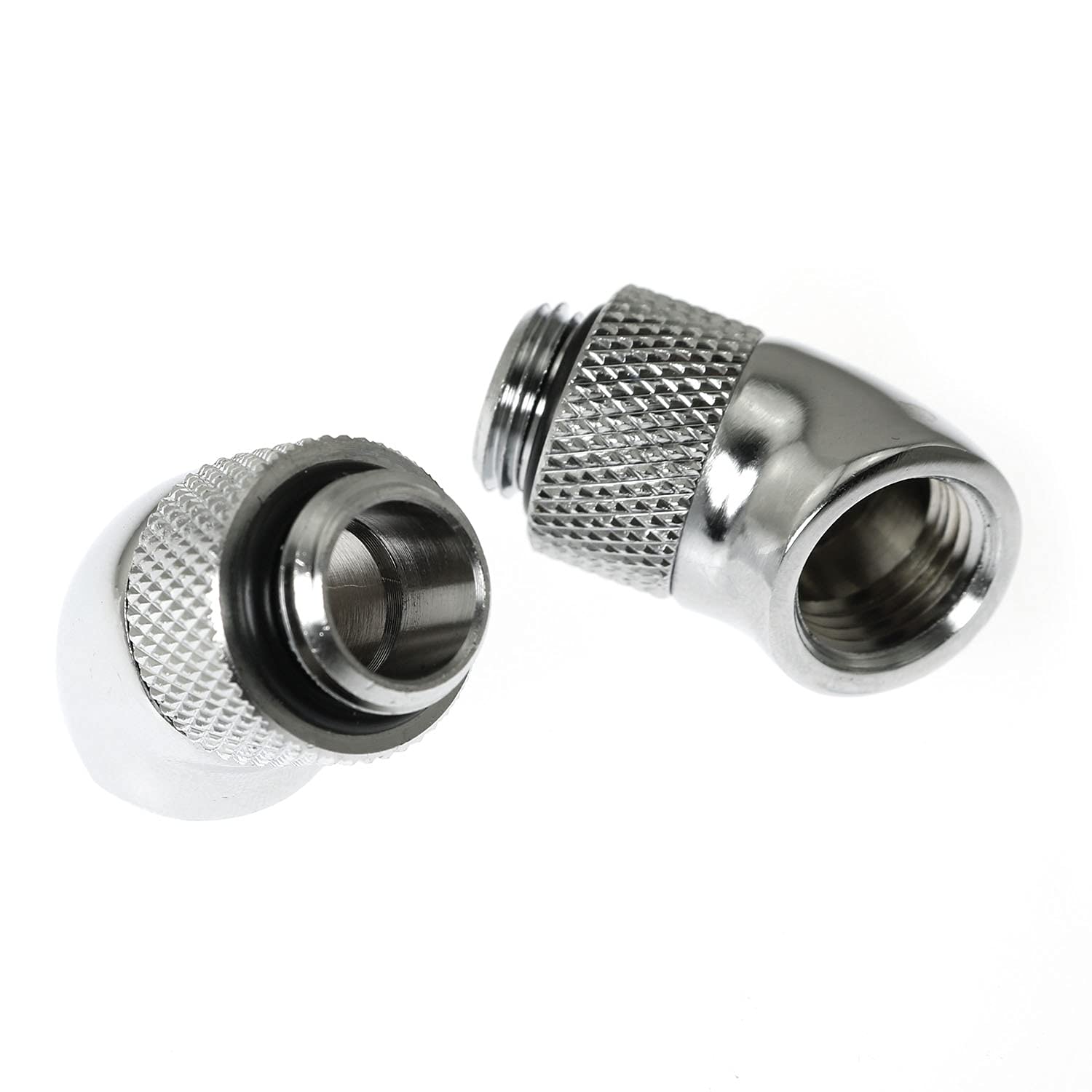 Rlecs 45 Degree Angled Elbow 2Pcs G1/4'' 45 Degree Silver Male To Female Water Cooling Rotary Adapter Connector Rotary Extender