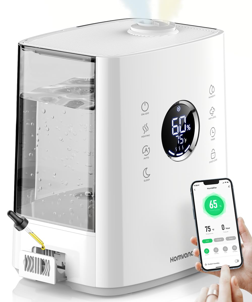 Homvana 6.5L Warm & Cool Mist Humidifiers For Bedroom Large Room, Smart Humidifier With App&Voice Control, Exclusive Distilled S