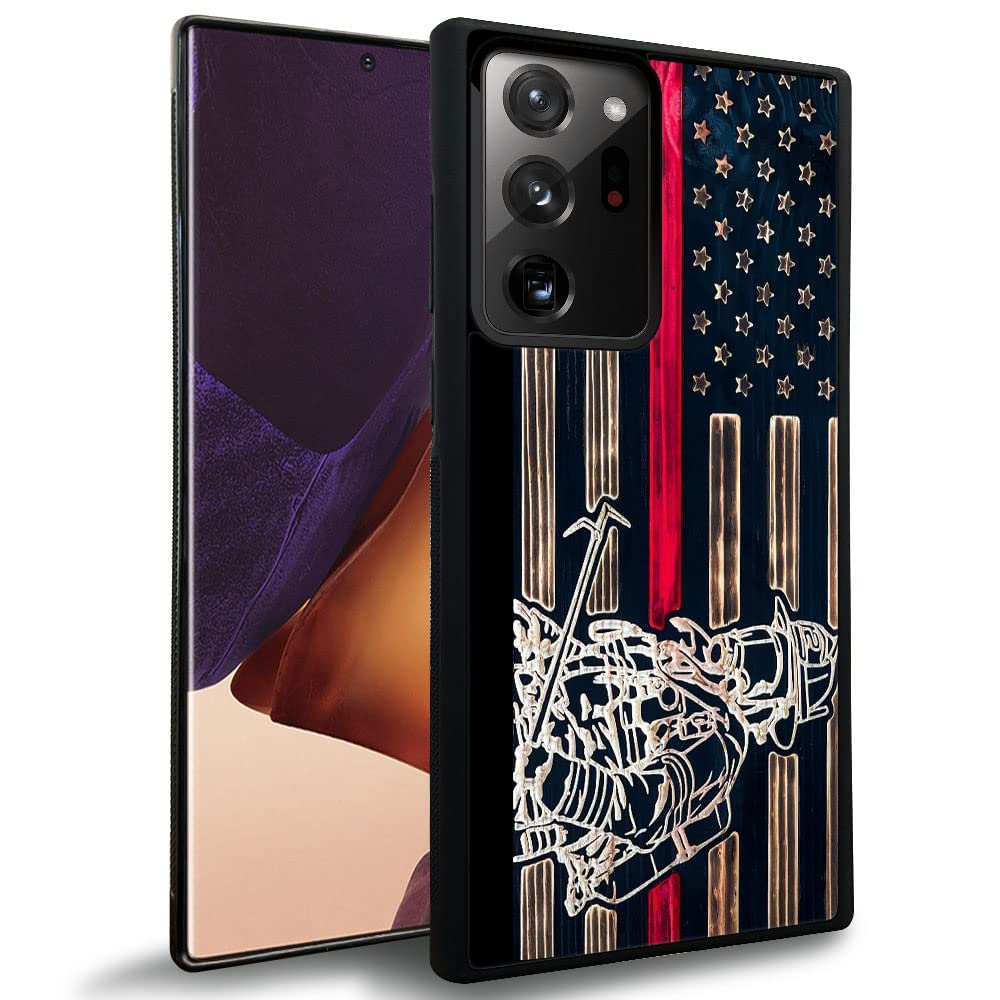 Daizag Compatible With Samsung Galaxy Note 20 Ultra Case,Wood Grain Flag Firefighter American Flag 002 For Man Woman, All Round