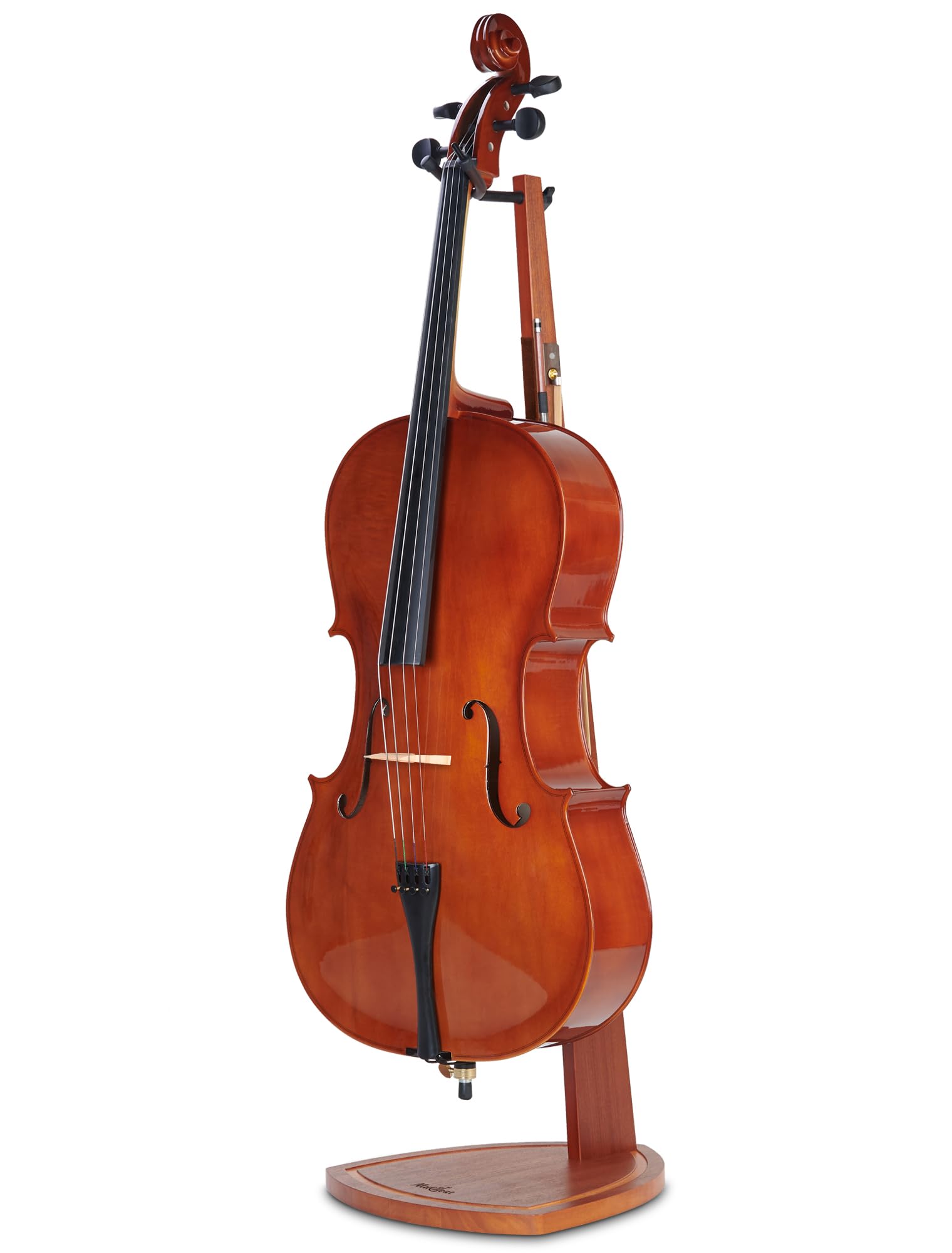 Musbeat Cello Stand with Bow Holder, Handcrafted Mahogany Wood Floor Stand for 4/4 Full-Size and 1/2, 1/4, 3/4, 1/8, 7/8 Cello H