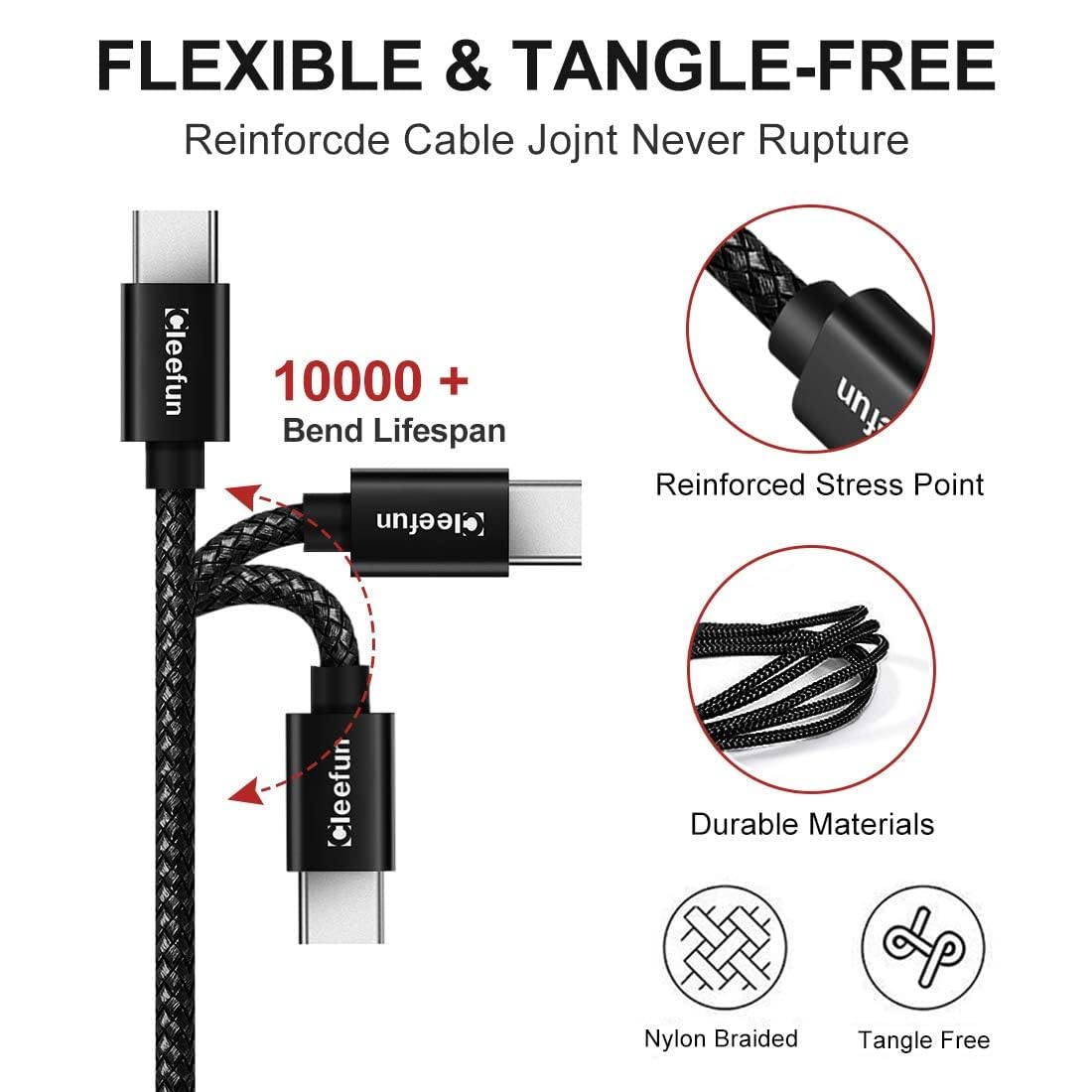 Cleefun Usb C Cable, Usb To Usb C Cable Braided, [5 Pack, 3/3/6/6/10 Ft] Type C Charger Fast Charging Cable For Iphone 15 Pro Max/Pro/Plus, For Samsung Galaxy S24 S23 S22 S21 S20 Ultra S10, Moto,Pixel