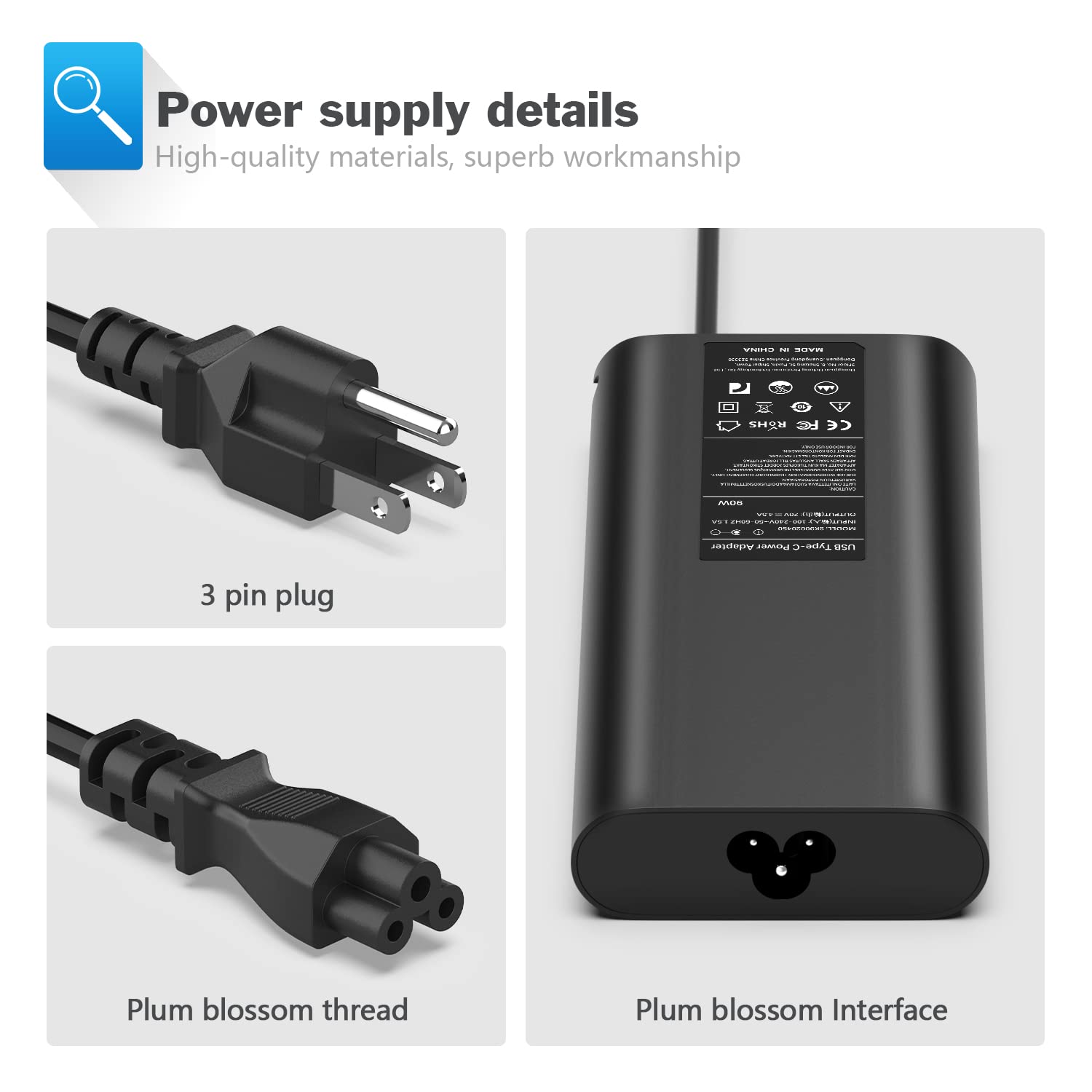 90W Laptop Charger For Dell Latitude E6410 E6420 E6430 E6440 E6540 7490 7390 7480 5490 5580 5480 3190 E5470 E6520 E7440 E7450 With Size 7.4X5.0Mm Power Supply Cord Plug