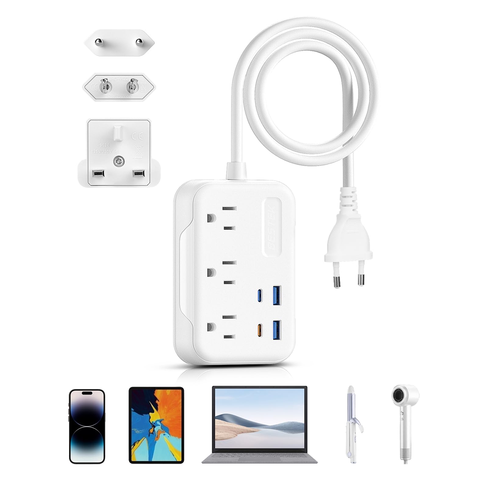 Bestek Uk Travel Plug Adapter: European Travel Plug Adapter   Us To Uk Plug Adapter With 20W Usb C Charger   3 Ac Outlets And 4