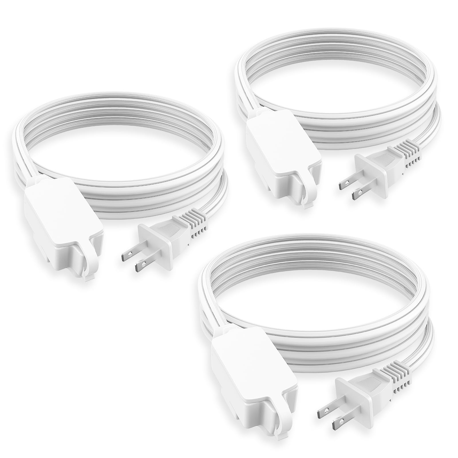 Plugtul Indoor Extension Cord 10 Ft, 2 Prong White Extension Cord, 3 Polarized Outlets With Safety Cap Protect For Home Office,