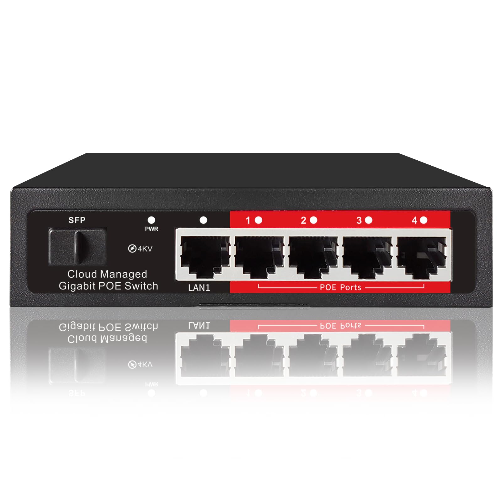 Poe Switch, 5 Port Gigabit Poe+ Switch, Cloud Managed Gigabit Ethernet Switch, 4 Poe Ports @52W, 1 Uplink Ports, 1 Sfp Slot, App