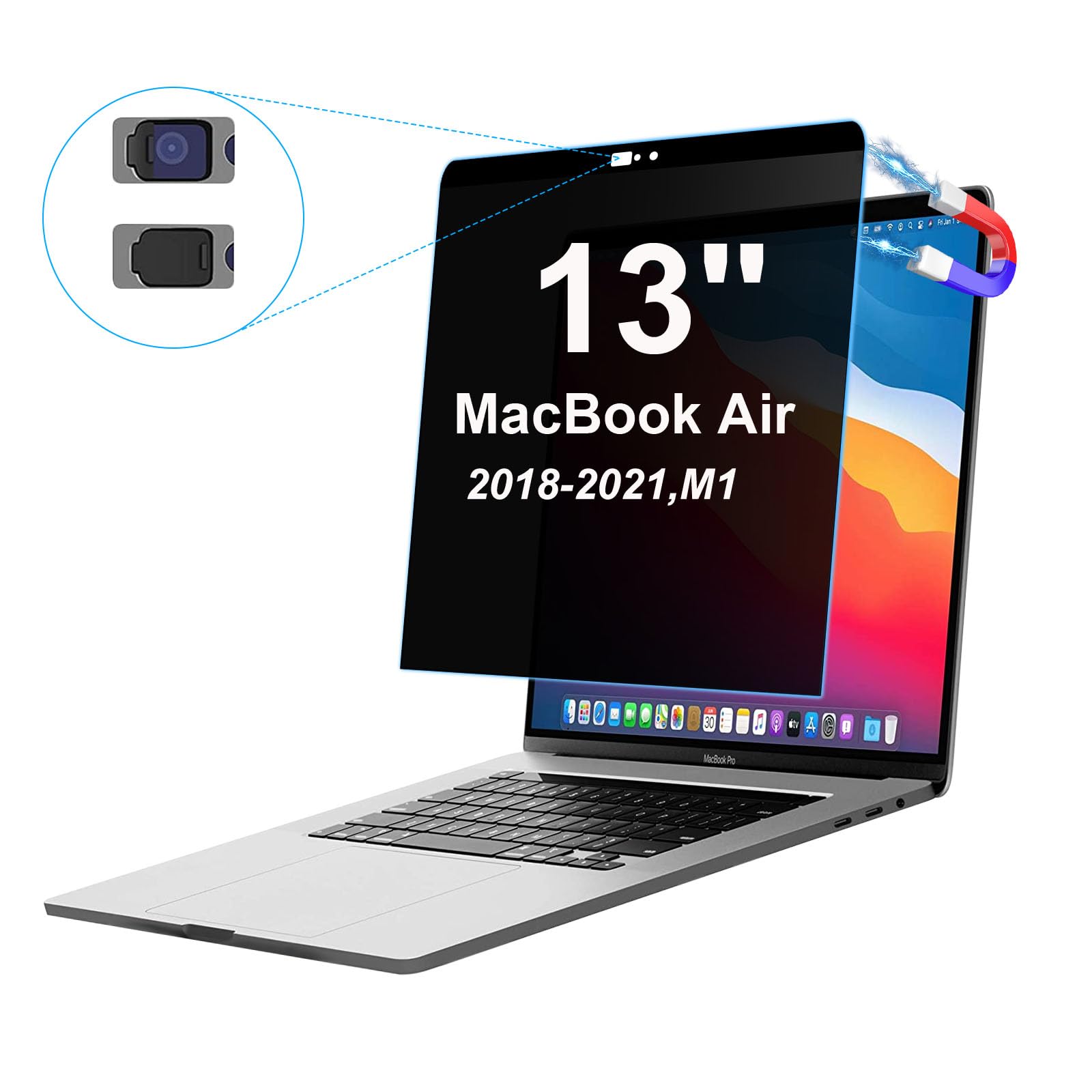 Ceydebne Magnetic Privacy Screen For Macbook Air 13 Inch (Released In 2018 2020) Anti Blue Light Protector Screen Filter With Ca