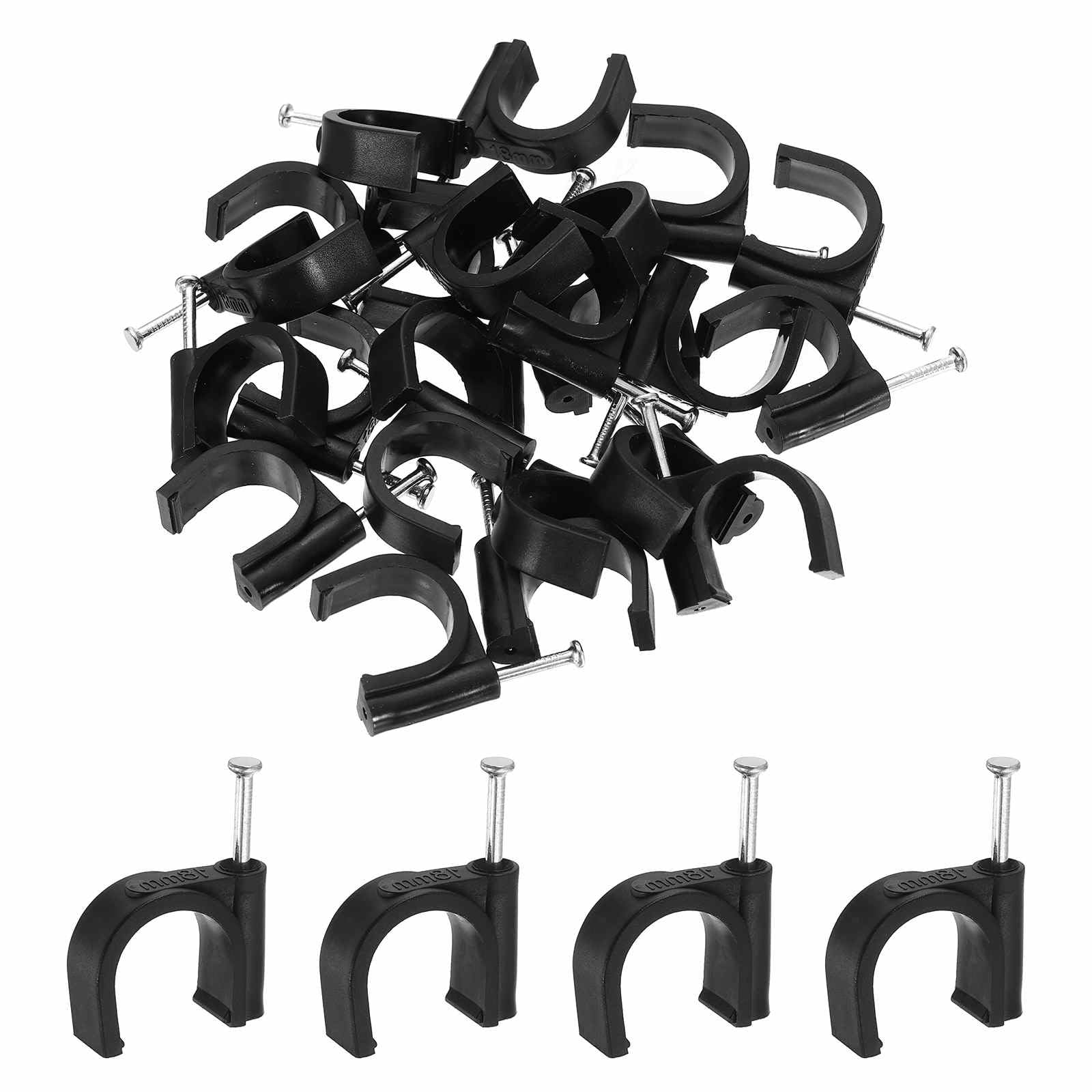 Harfington 60Pcs Cable Clips With Nail 18Mm Id Circular Single Half Clamp JHook With Nail Cord Clips For Wires On Wall For Ethe